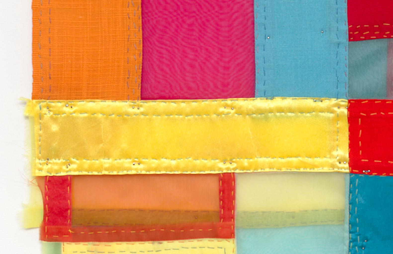 Fuse, Modern Patchwork Textile Art in Bright Jewel-toned Layered Colors For Sale 6