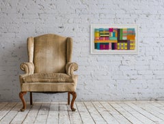 Gather 2, Geometric Abstract Textile Collage with Jewel-toned Grid, 17 x 31 in