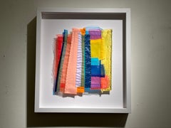 Lilt, Vibrant Vertical Fabric Collage With Pastel Colors 10.5x9 in. 15.5 x 14 fr