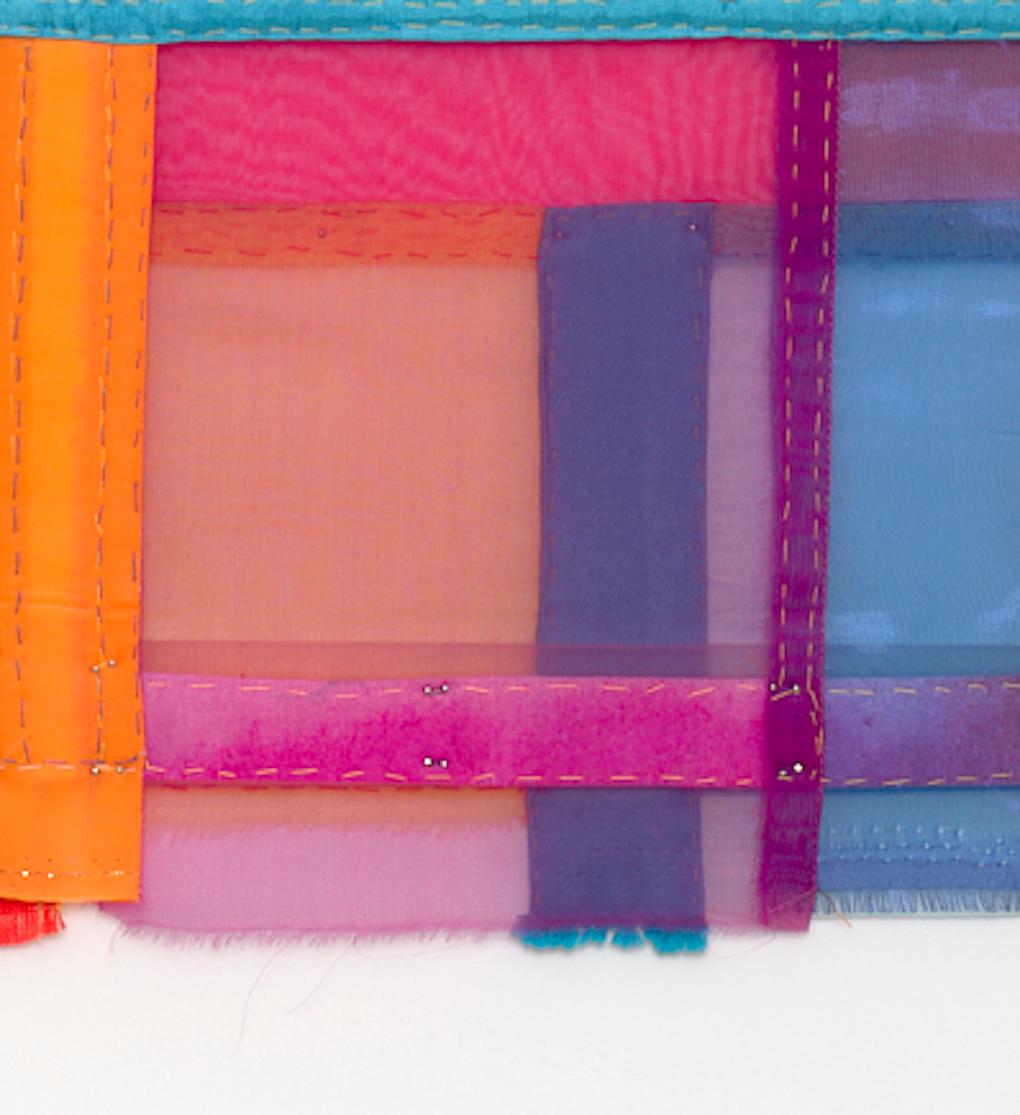 Park, Colorful Jewel-toned Abstract Textile Collage in Geometric Layers For Sale 8