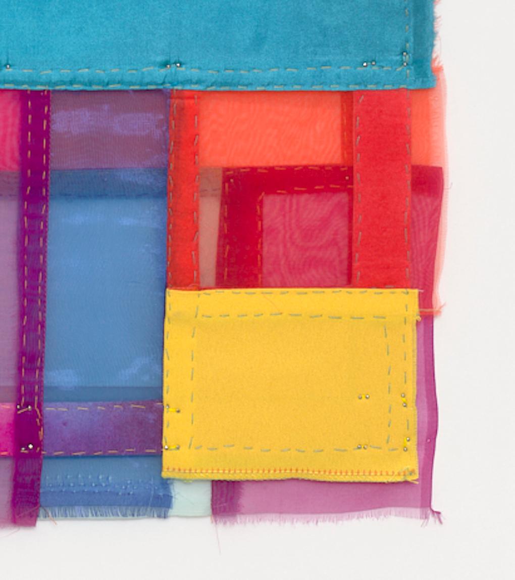 Park, Colorful Jewel-toned Abstract Textile Collage in Geometric Layers For Sale 9
