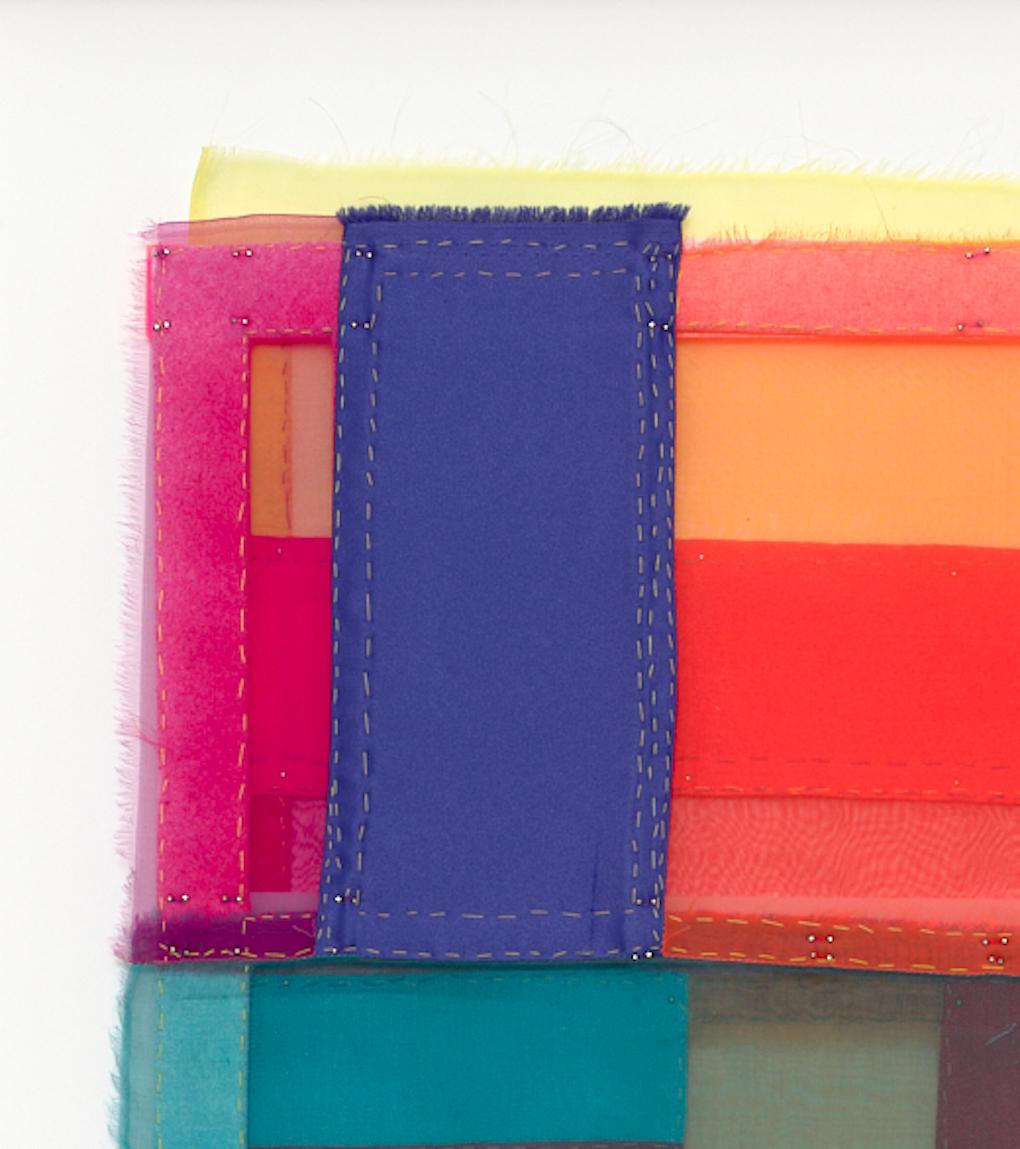 Park, Colorful Jewel-toned Abstract Textile Collage in Geometric Layers For Sale 2