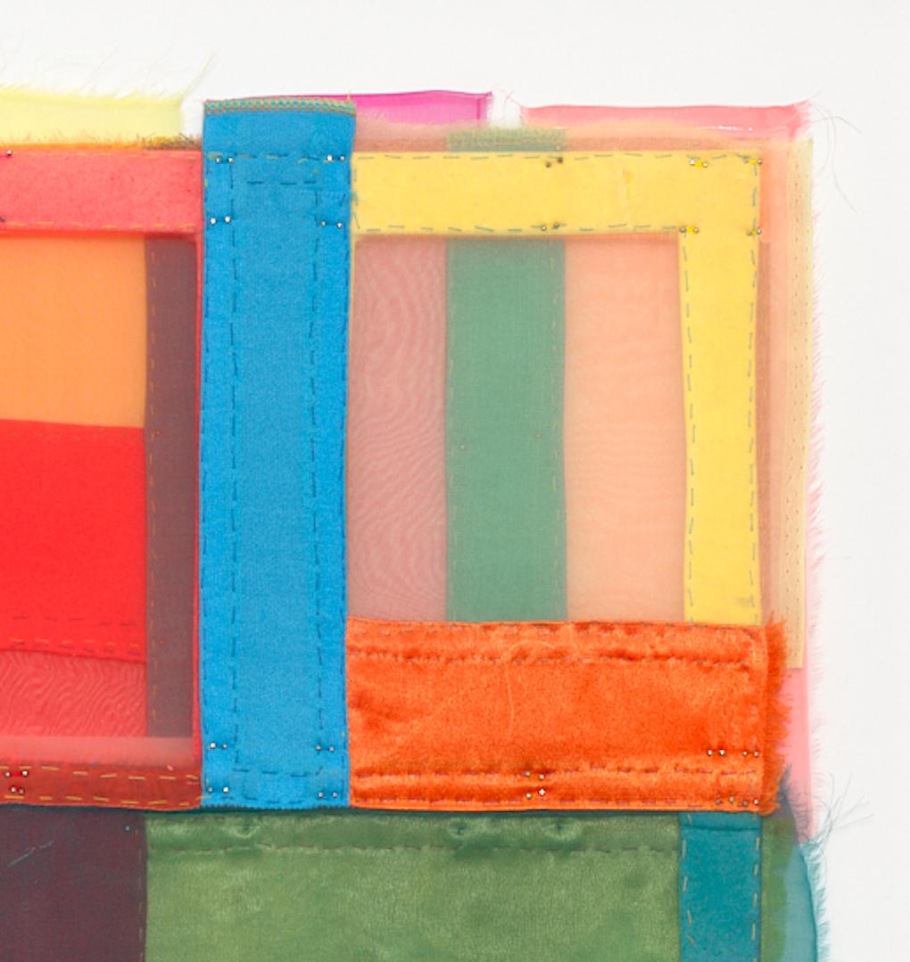 Park, Colorful Jewel-toned Abstract Textile Collage in Geometric Layers For Sale 3