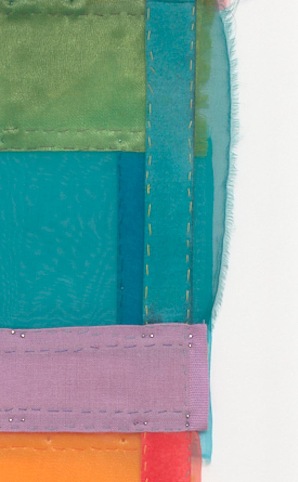 Park, Colorful Jewel-toned Abstract Textile Collage in Geometric Layers For Sale 6