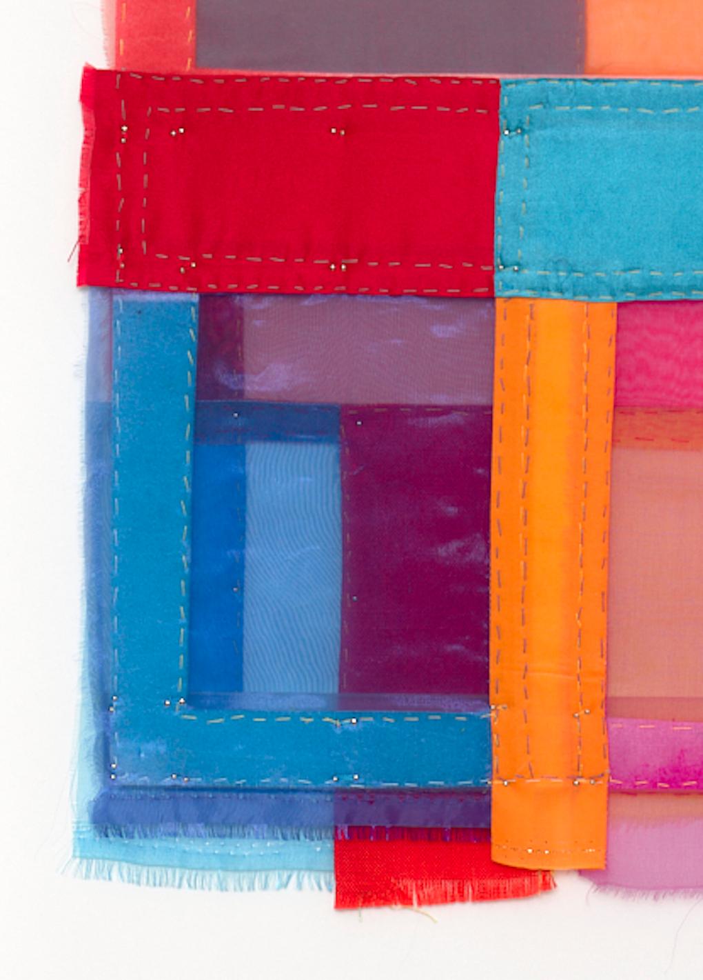 Park, Colorful Jewel-toned Abstract Textile Collage in Geometric Layers For Sale 7
