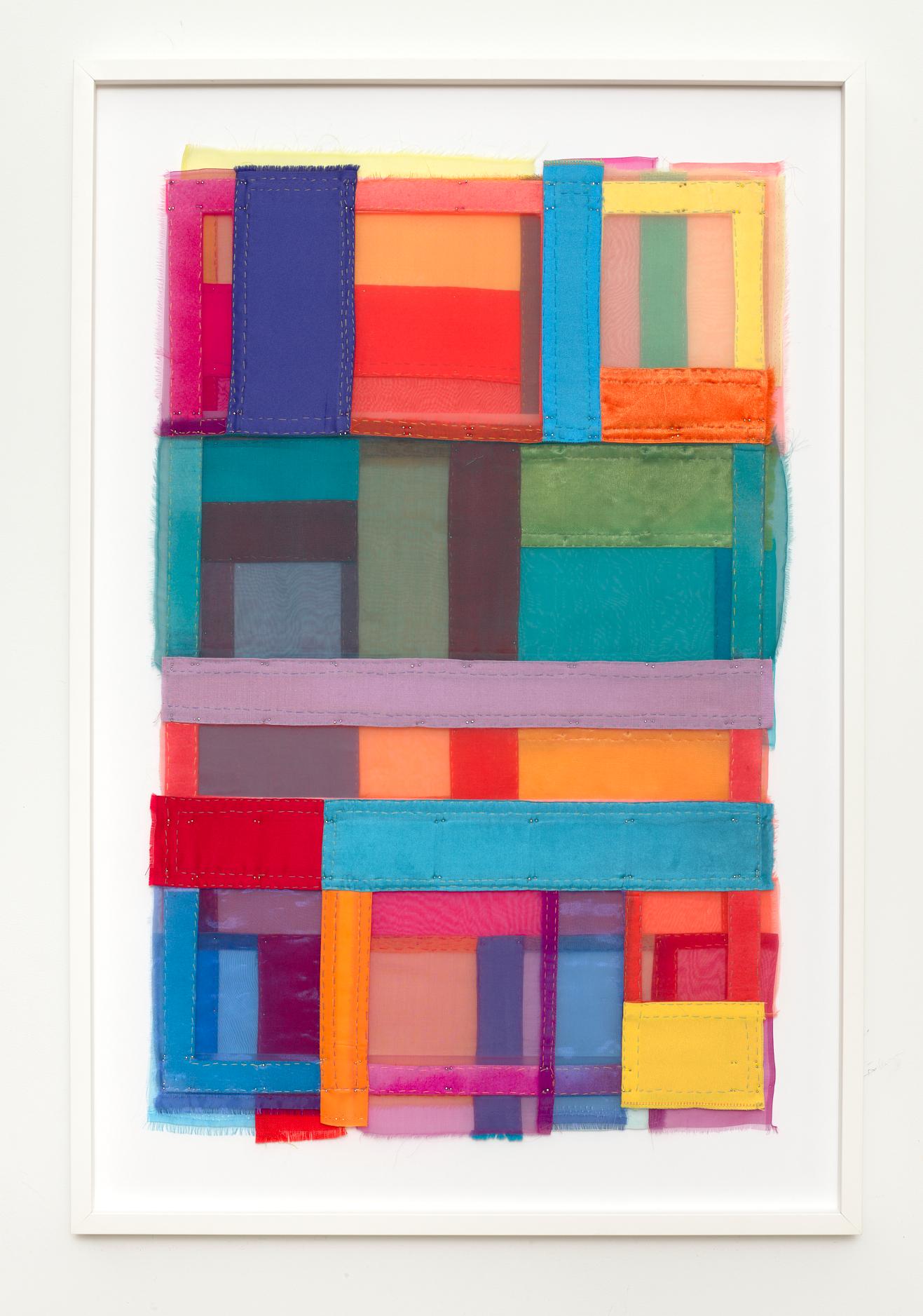 Park, Colorful Jewel-toned Abstract Textile Collage in Geometric Layers