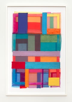 Park, Colorful Jewel-toned Abstract Textile Collage in Geometric Layers