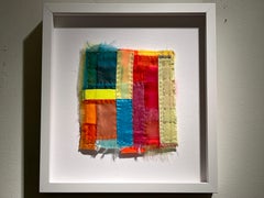 Plumb, collage de tissu géométrique vibrant en vert, magenta, orange, bleu 13x12 in
