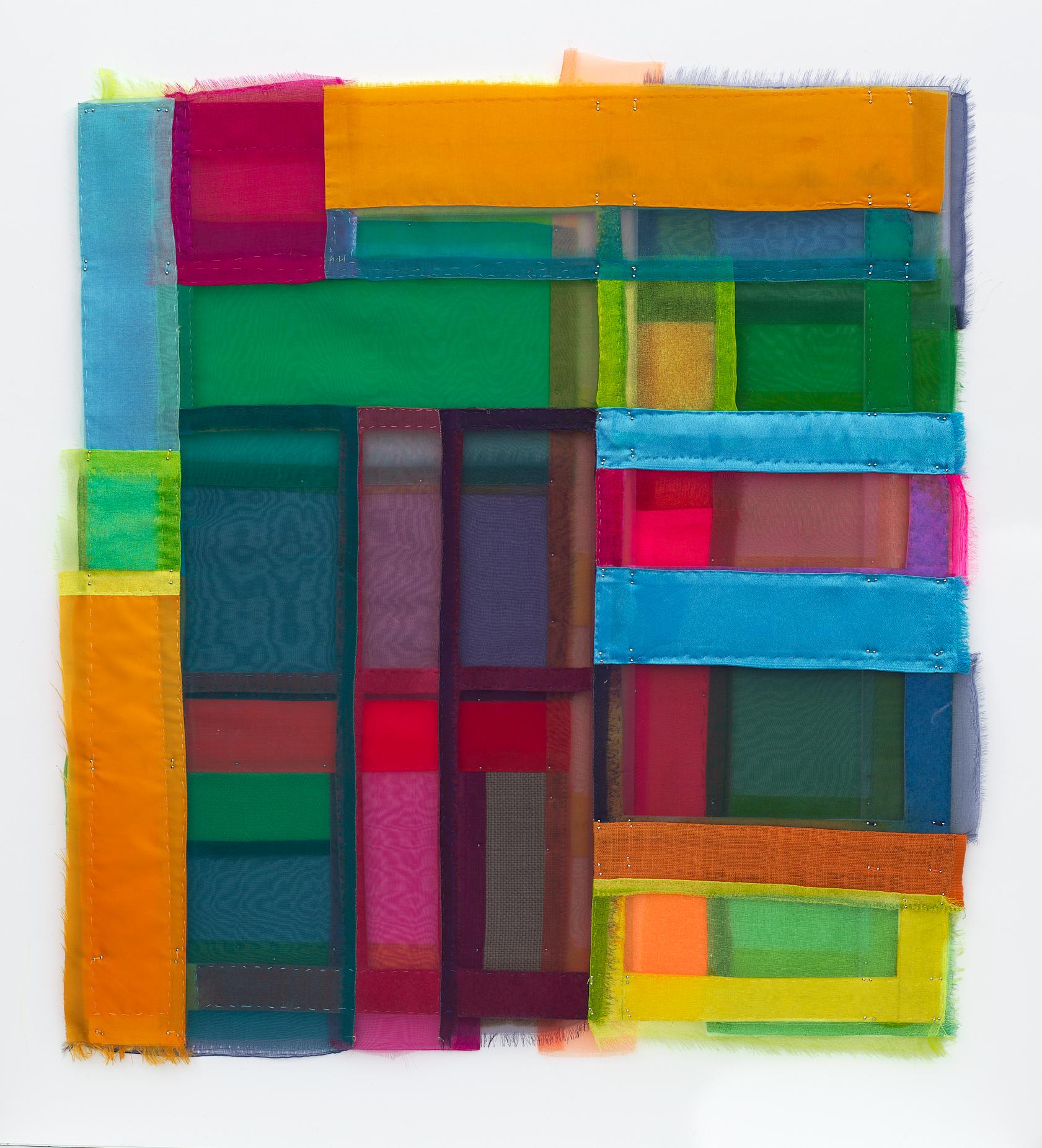 Linda Schmidt Abstract Sculpture -  Port, abstract colorful fabric collage, 2023