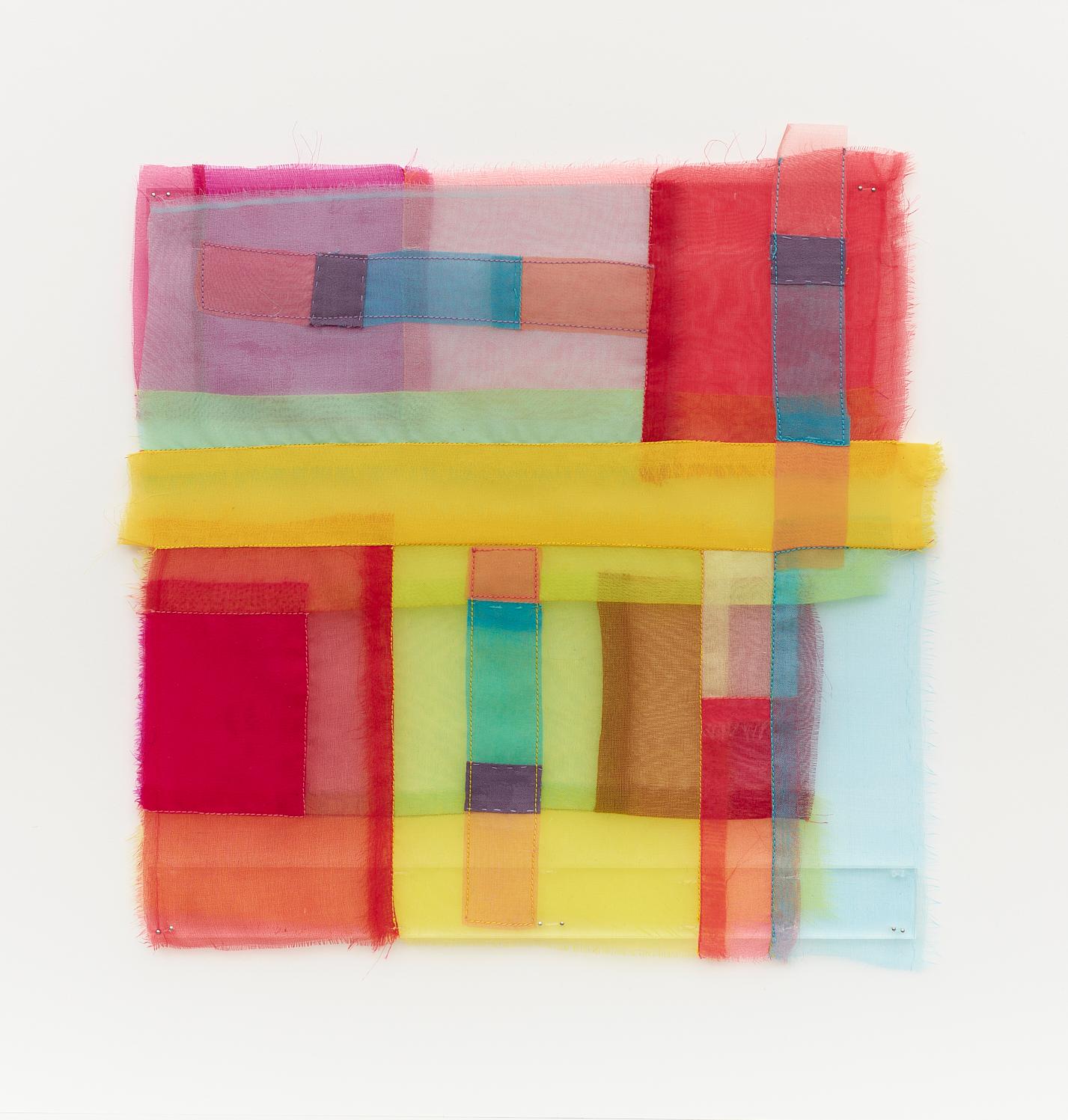 Linda Schmidt Abstract Sculpture - Untitled (0381), 2021 fabric, thread, pins, plastic, colorful, abstract collage 