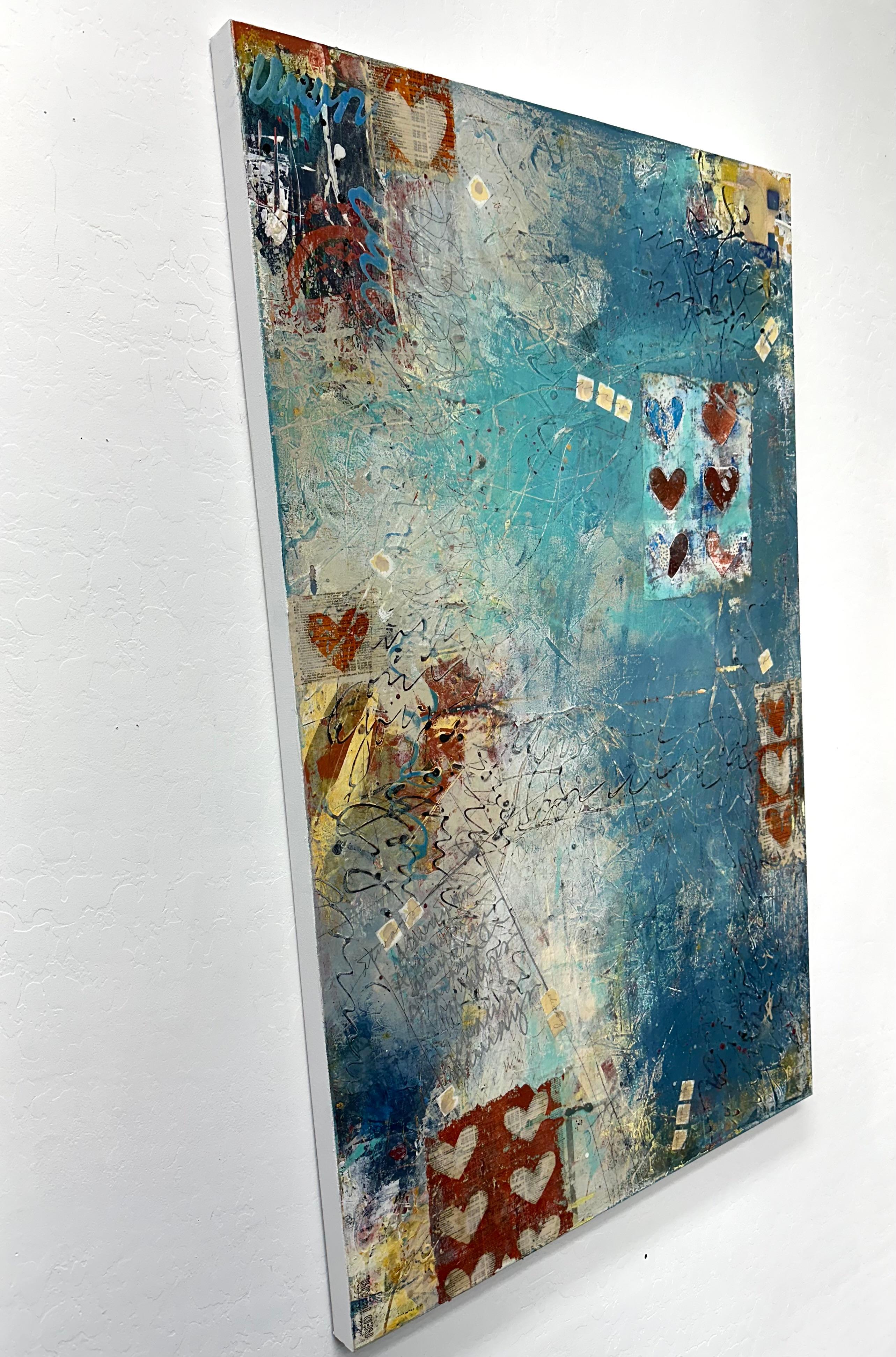<p>Artist Comments<br />A mixed media artwork portrays the enduring nature of long-lasting relationships, with hearts in the center evolving alongside the bond. Artist Linda Shaffer uses a blend of various paints, including iridescent gold and