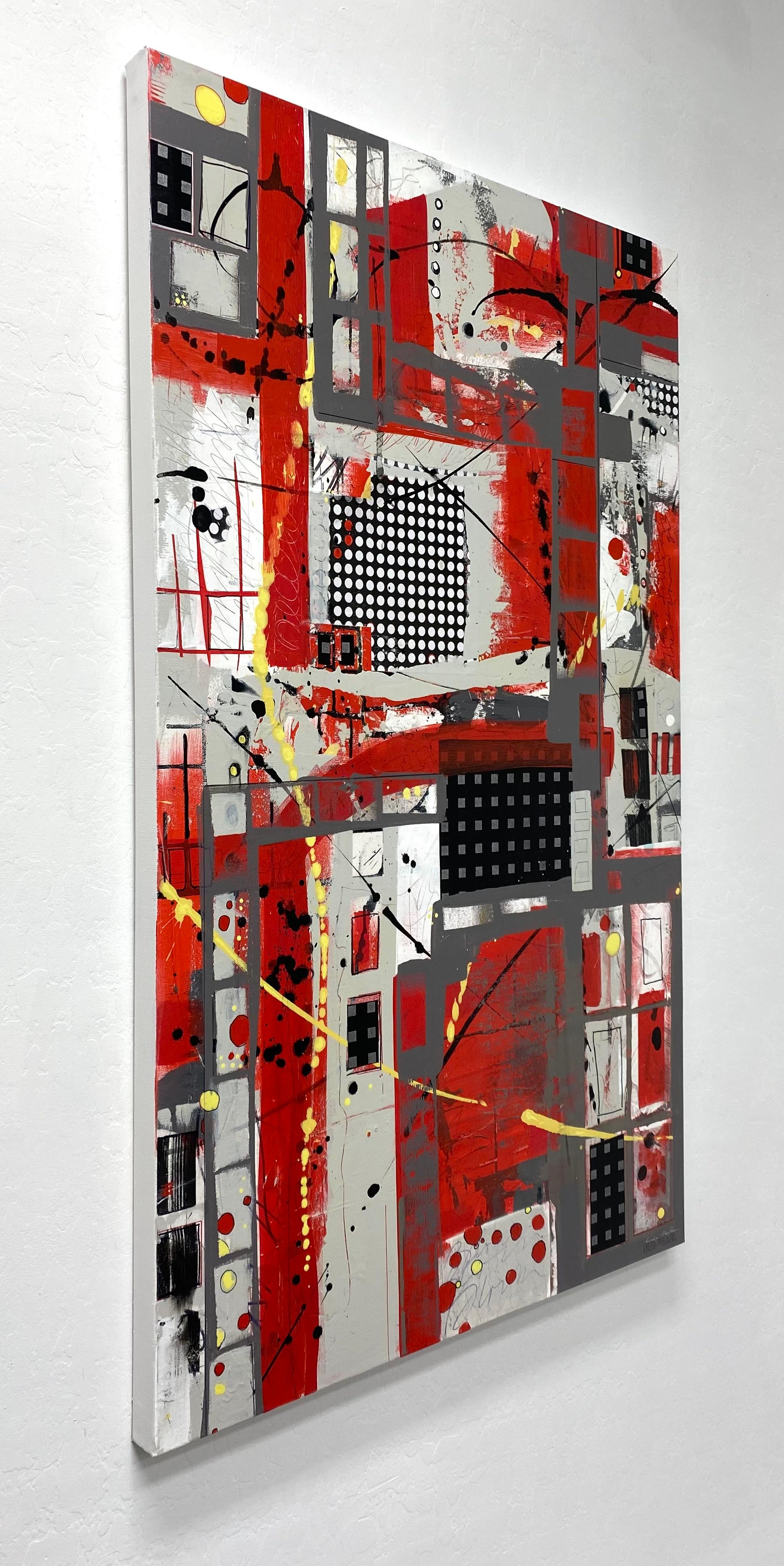 Tableau Block Party, peinture abstraite - Abstrait Mixed Media Art par Linda Shaffer