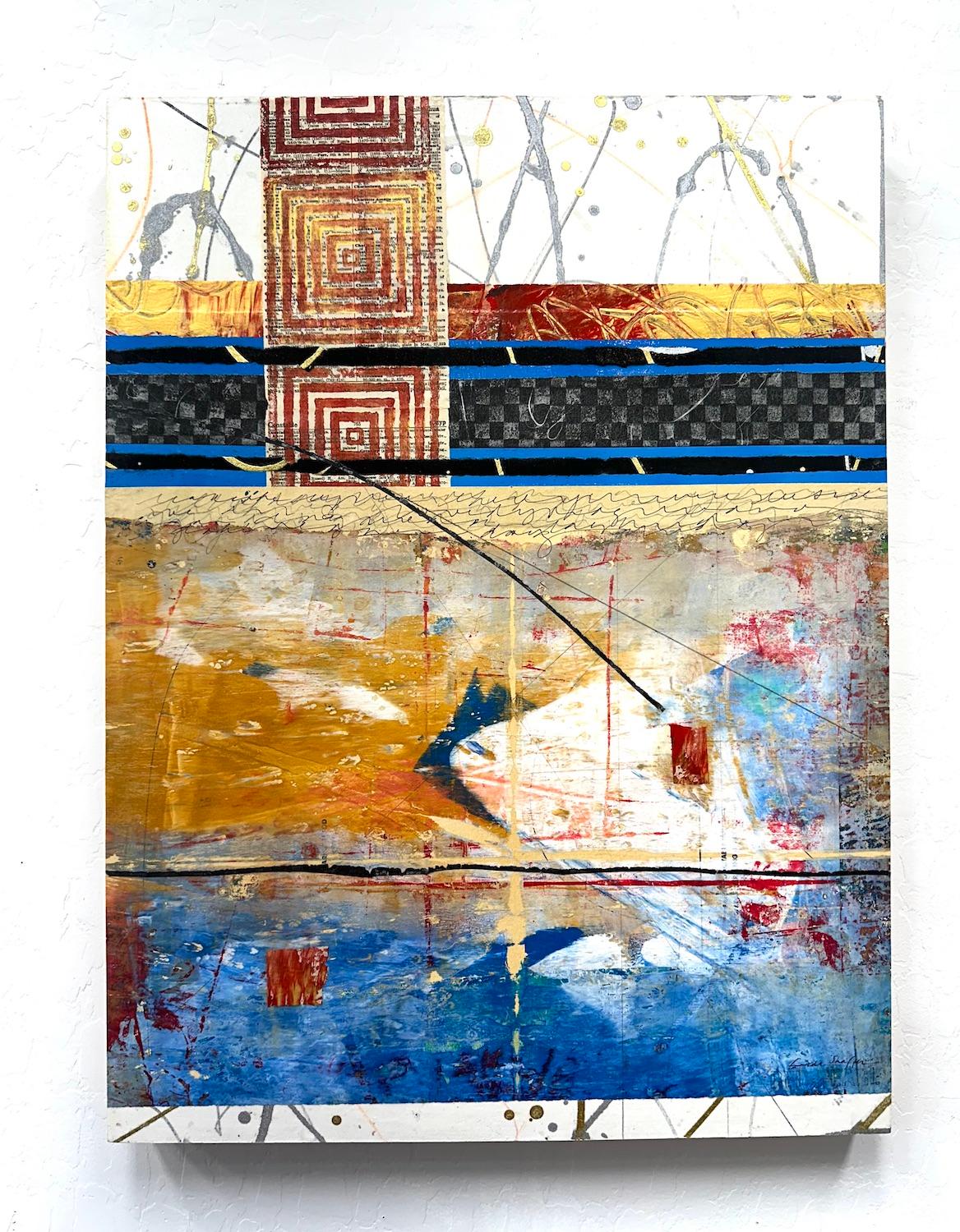 <p>Artist Comments<br>Artist Linda Shaffer captures the beauty and tranquility of the sunrise in her mixed-media abstract piece. She uses a combination of paints, paper, and graphite to convey her message through a captivating visual experience that