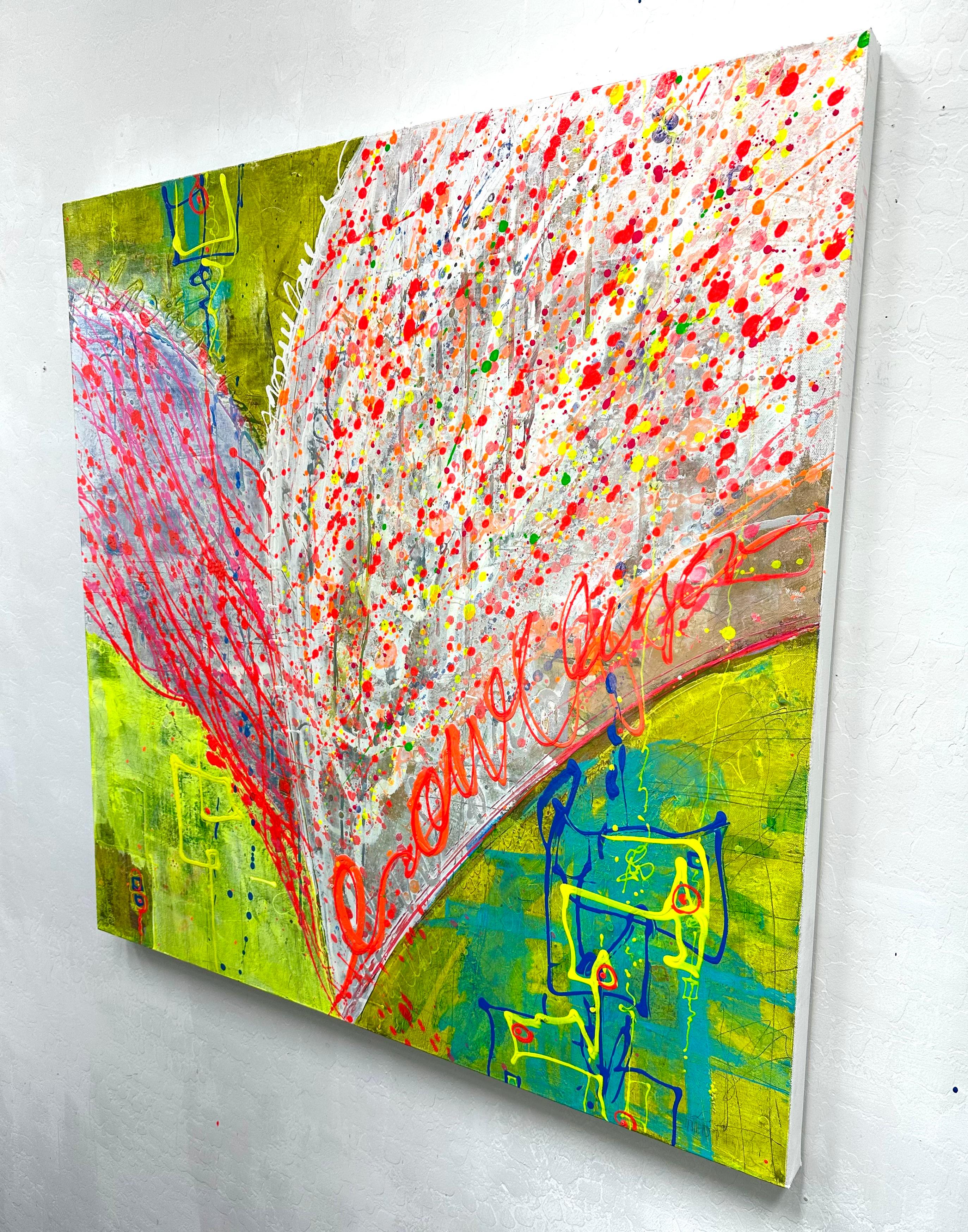 <p>Artist Comments<br>An explosion of color forms a heart against a yellow-green background, capturing the thrill of love, life, and adventure. The piece radiates even more vividly under black light. It invites viewers to live every day to the