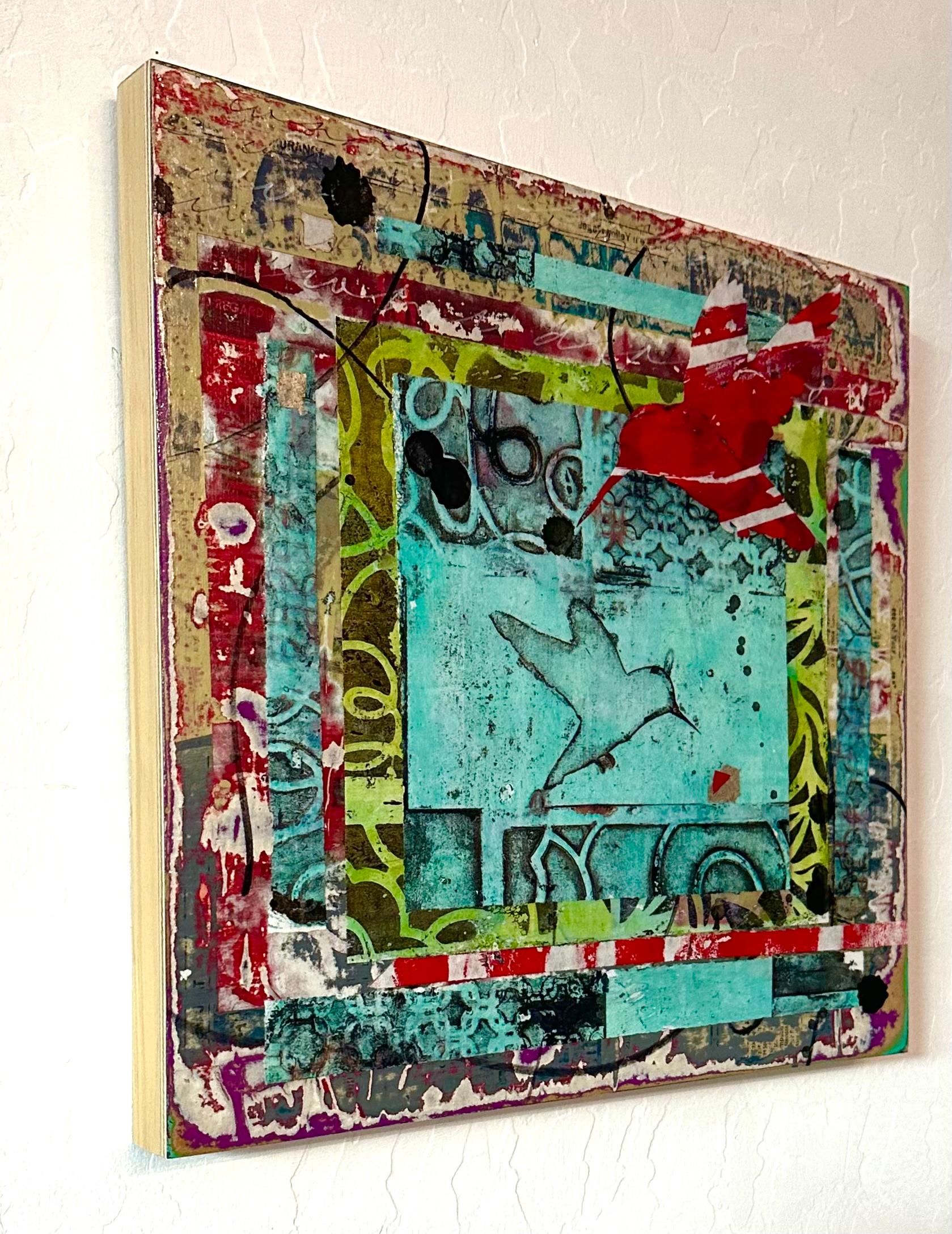 Kleine Flieger, Originalgemälde (Zeitgenössisch), Mixed Media Art, von Linda Shaffer