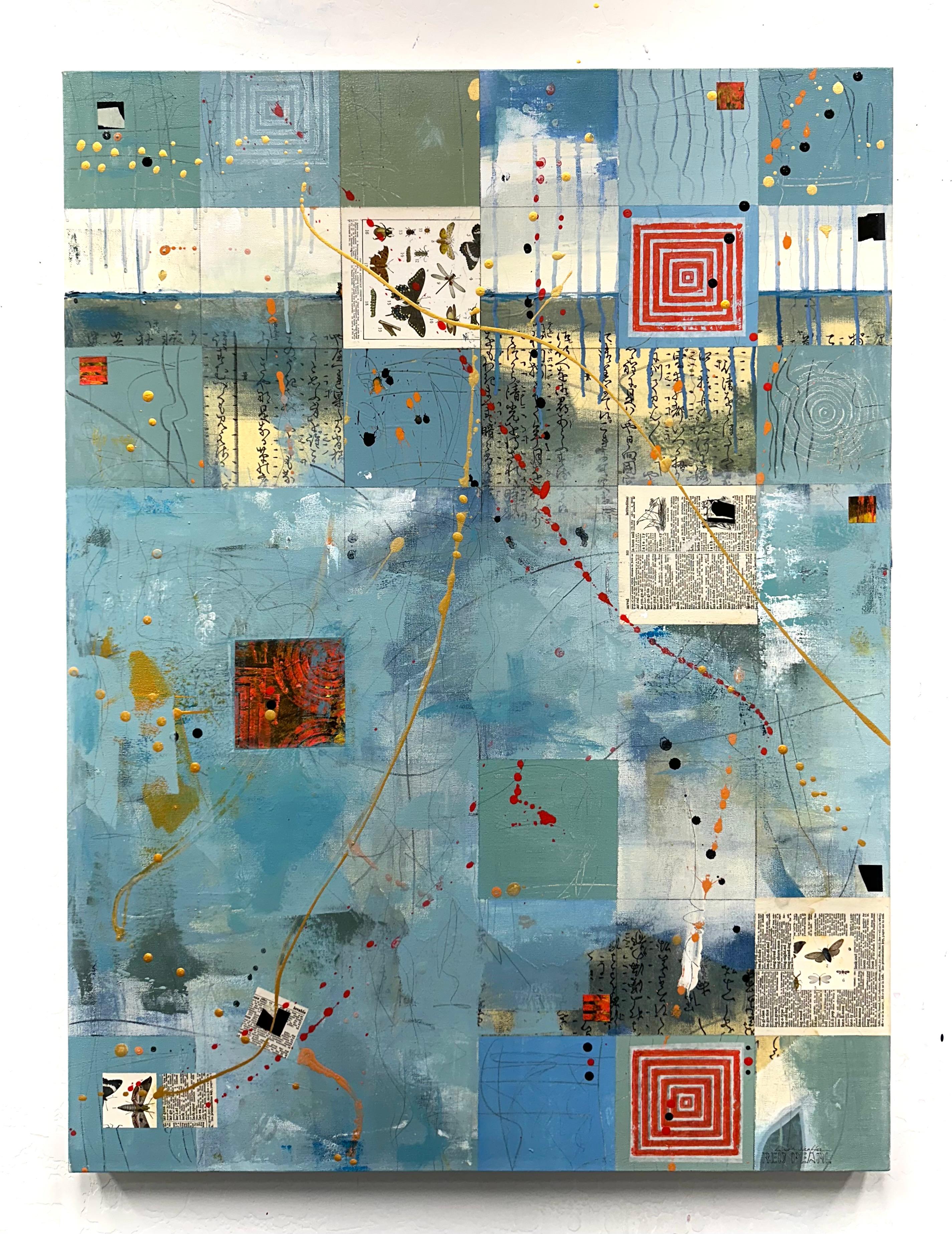 <p>Commenti dell'artista<br />L'artista Linda Shaffer ha utilizzato un assortimento di carte e immagini raccolte dalla vita quotidiana per creare questo pezzo astratto. Testo, motivi geometrici, farfalle e schizzi di vernice aggiungono strati di