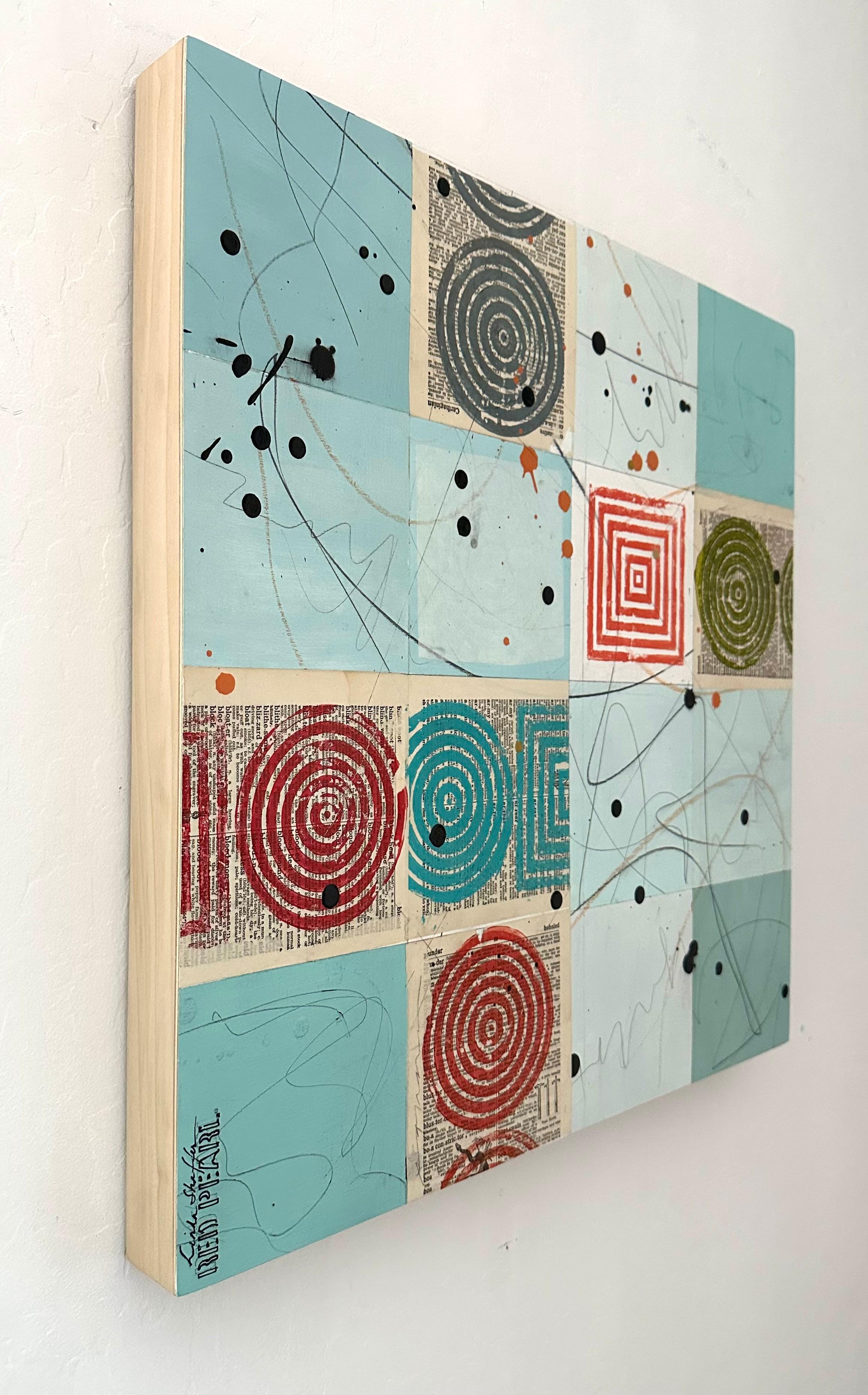 <p>Artist Comments<br>A multi-layered mixed media abstract unfolds in teal, black, and red. In creating the piece, artist Linda Shaffer takes inspiration from her love of travel and the exploration of possibilities in traversing through time. She