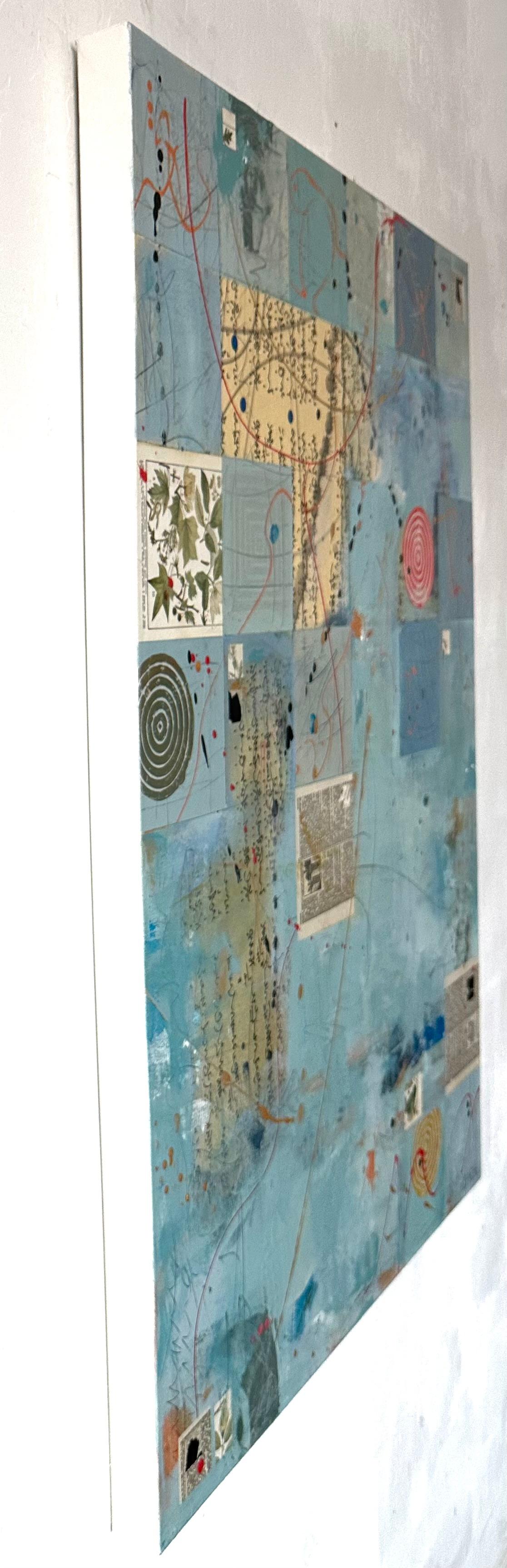 <p>Artist Comments<br />Artist Linda Shaffer used an assortment of papers and original images collected from everyday life to create this multi-layered mixed-media abstract painting. Text, circular patterns, and paint splashes add rhythm to the