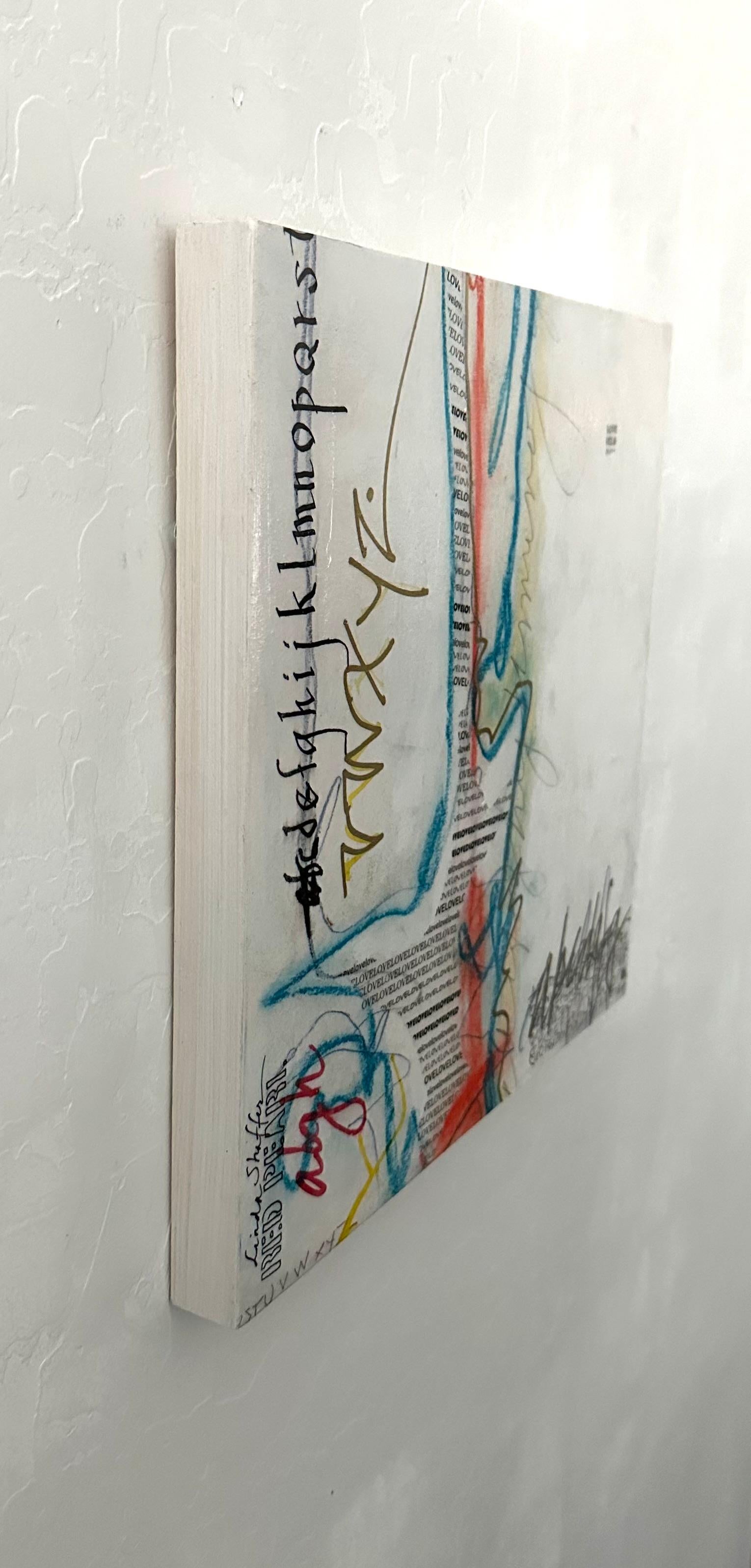 <p>Artist Comments<br />Abstract lines and shapes intertwine with a mix of handwritten and printed text. Through words and visual elements, artist Linda Shaffer portrays writing as one of the ways humans share their love. She uses a combination of