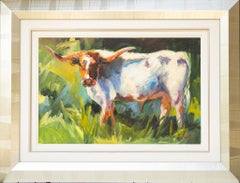 "Longhorn in a Pasture" Impressionist Cattle Scene