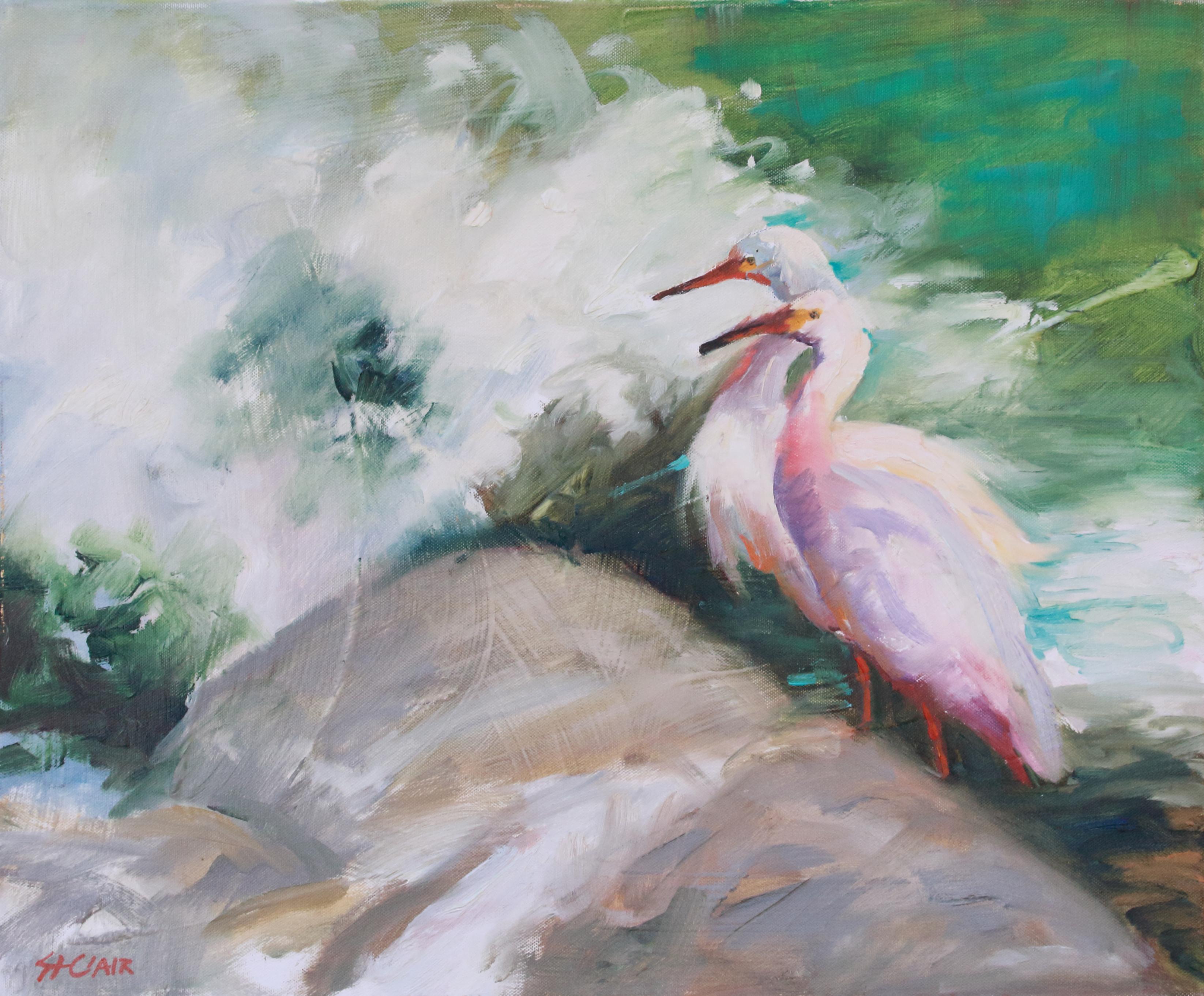 « On the Rocks » - Painting de Linda St. Clair