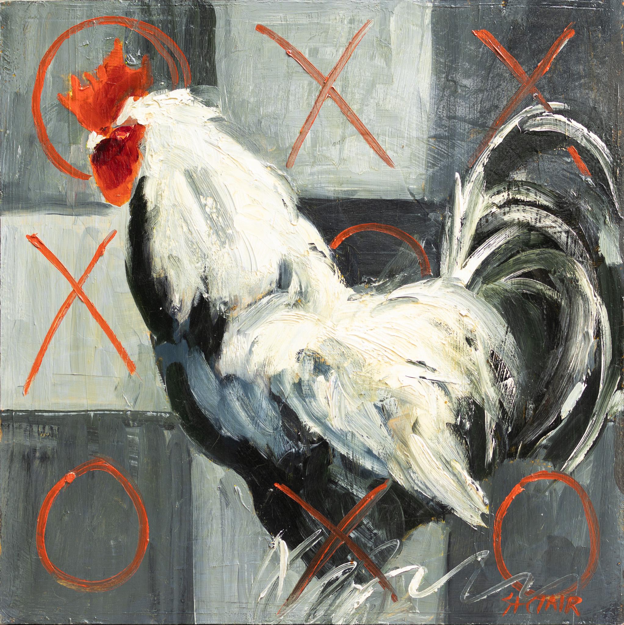 Linda St. Clair Animal Painting - Rooster Tic Tac Toe