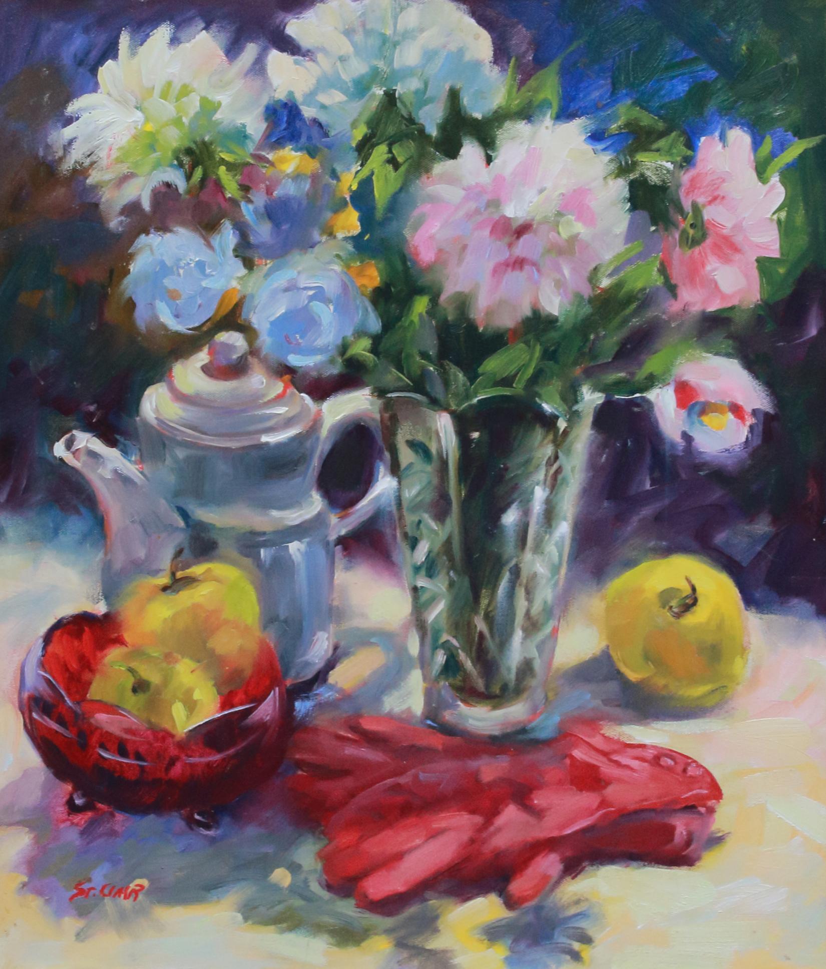 The Red Gloves - Impressionist Painting by Linda St. Clair