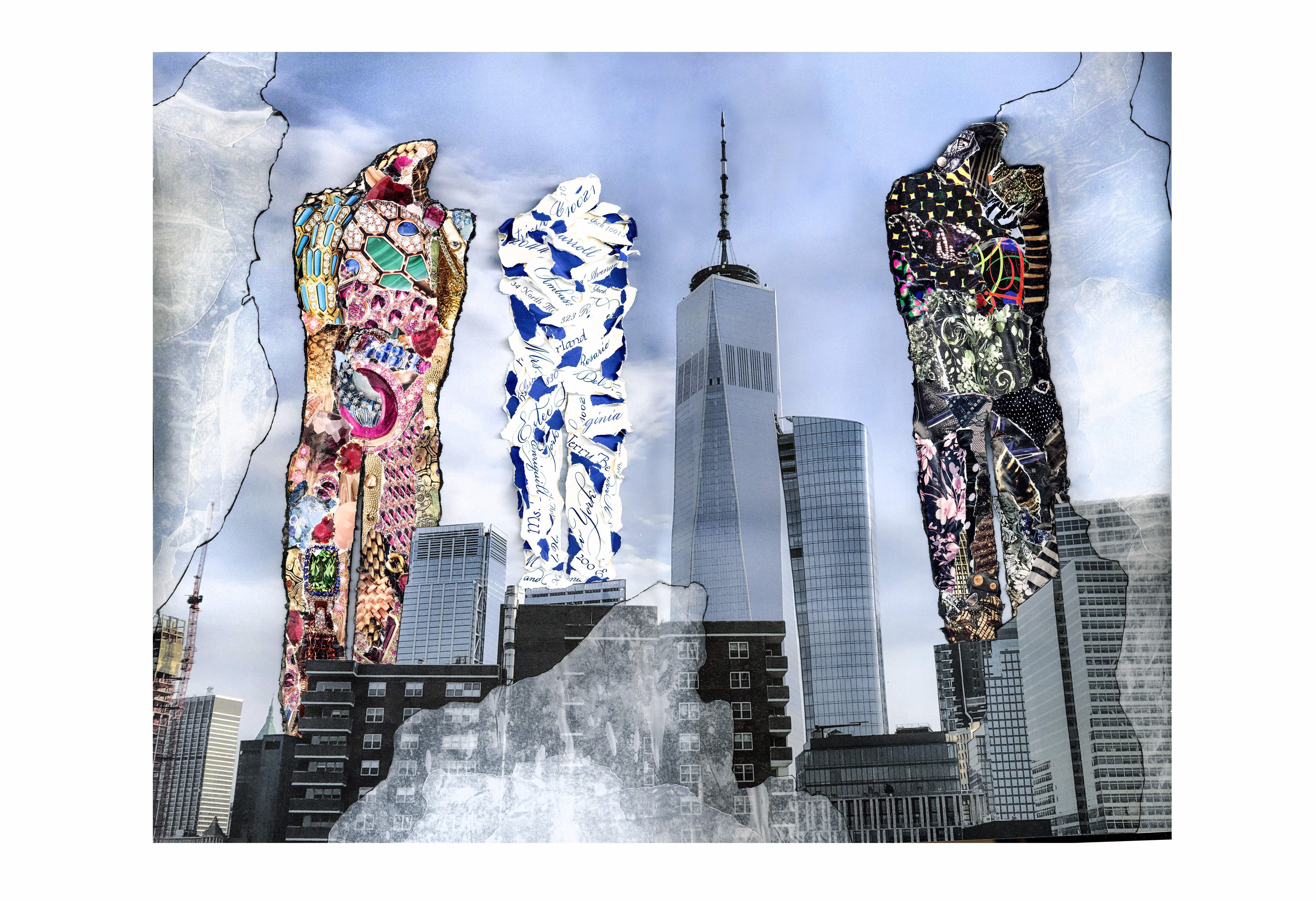 Linda Stein Figurative Print - Freedom Tower and Sentinels 1090- Signed, Limited Edition Contemporary Art Print