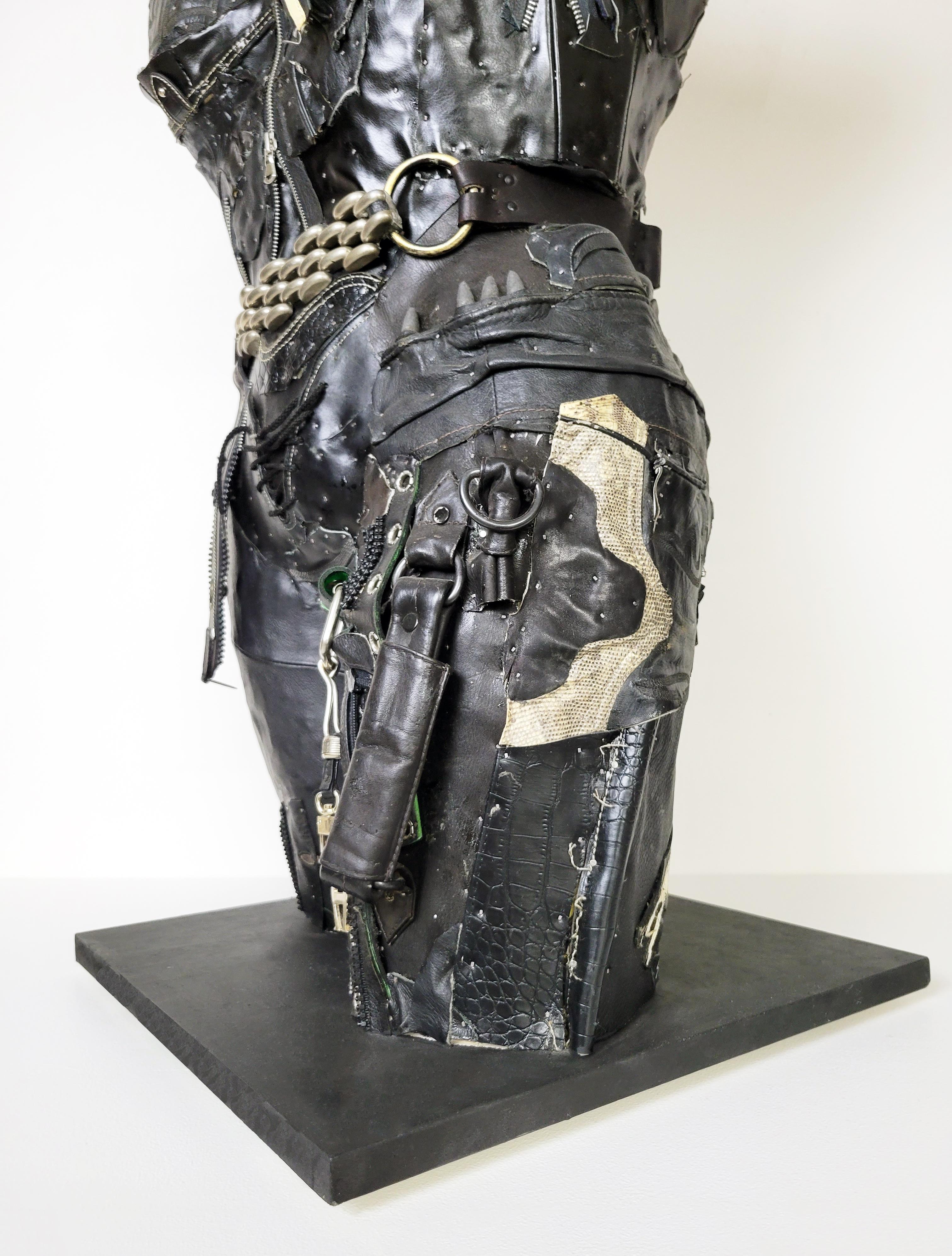 Feminist Contemporary Black Leather Metal Torso Sculpture - Need's Answer 741  For Sale 2