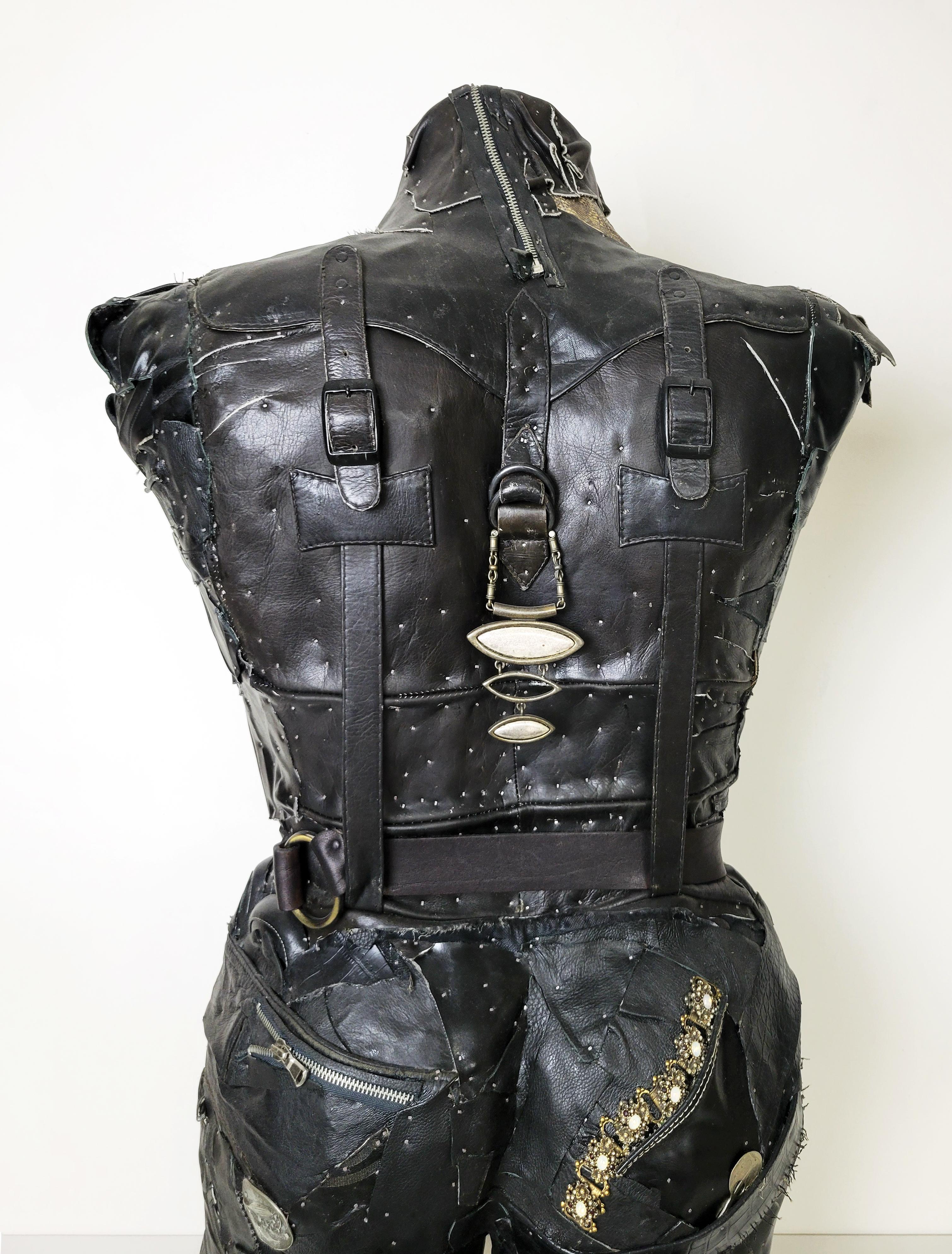 Feminist Contemporary Black Leather Metal Torso Sculpture - Need's Answer 741  For Sale 3