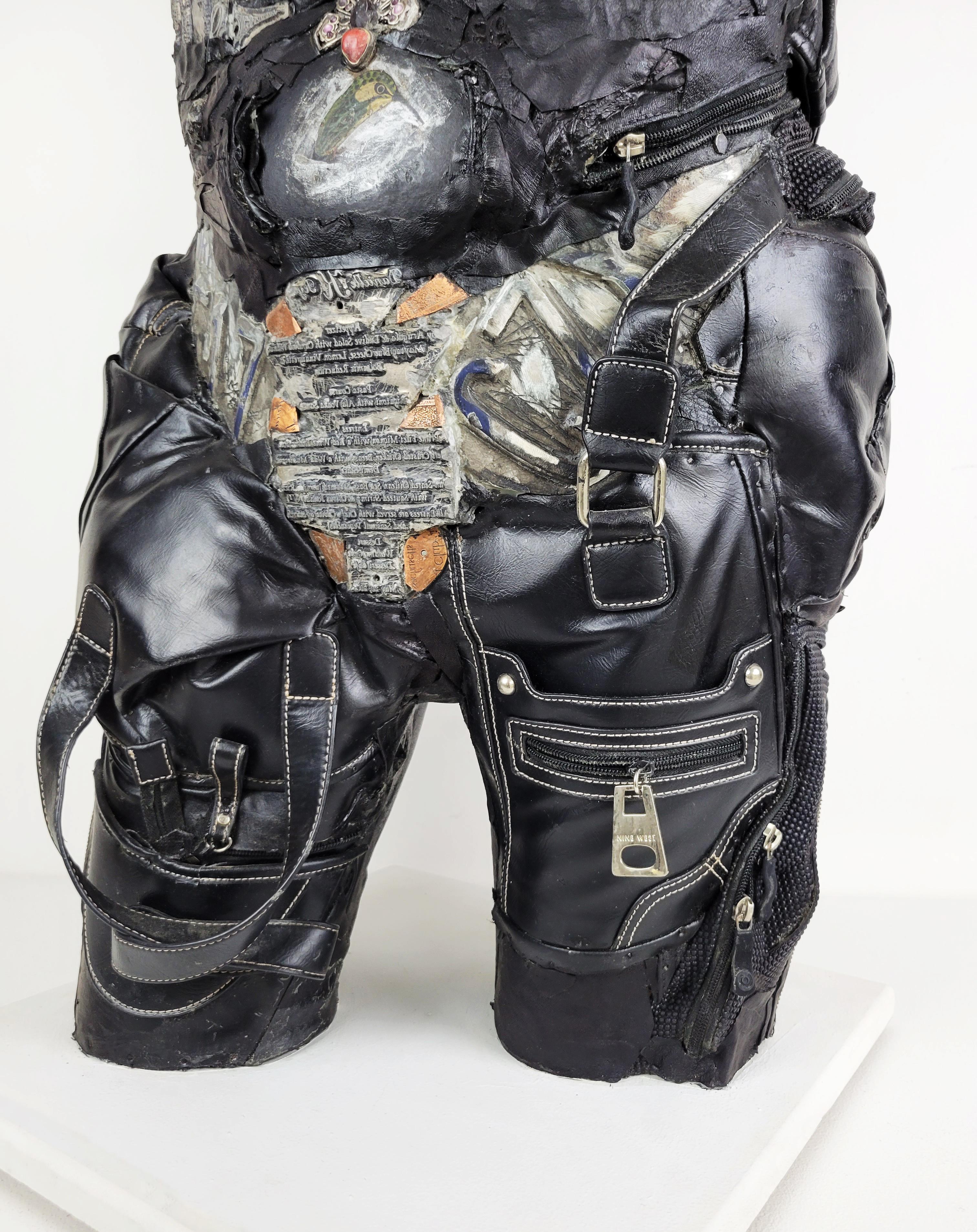 Feminist Contemporary Black/Silver Leather Metal Torso Sculpture- GenderBend 682 For Sale 5