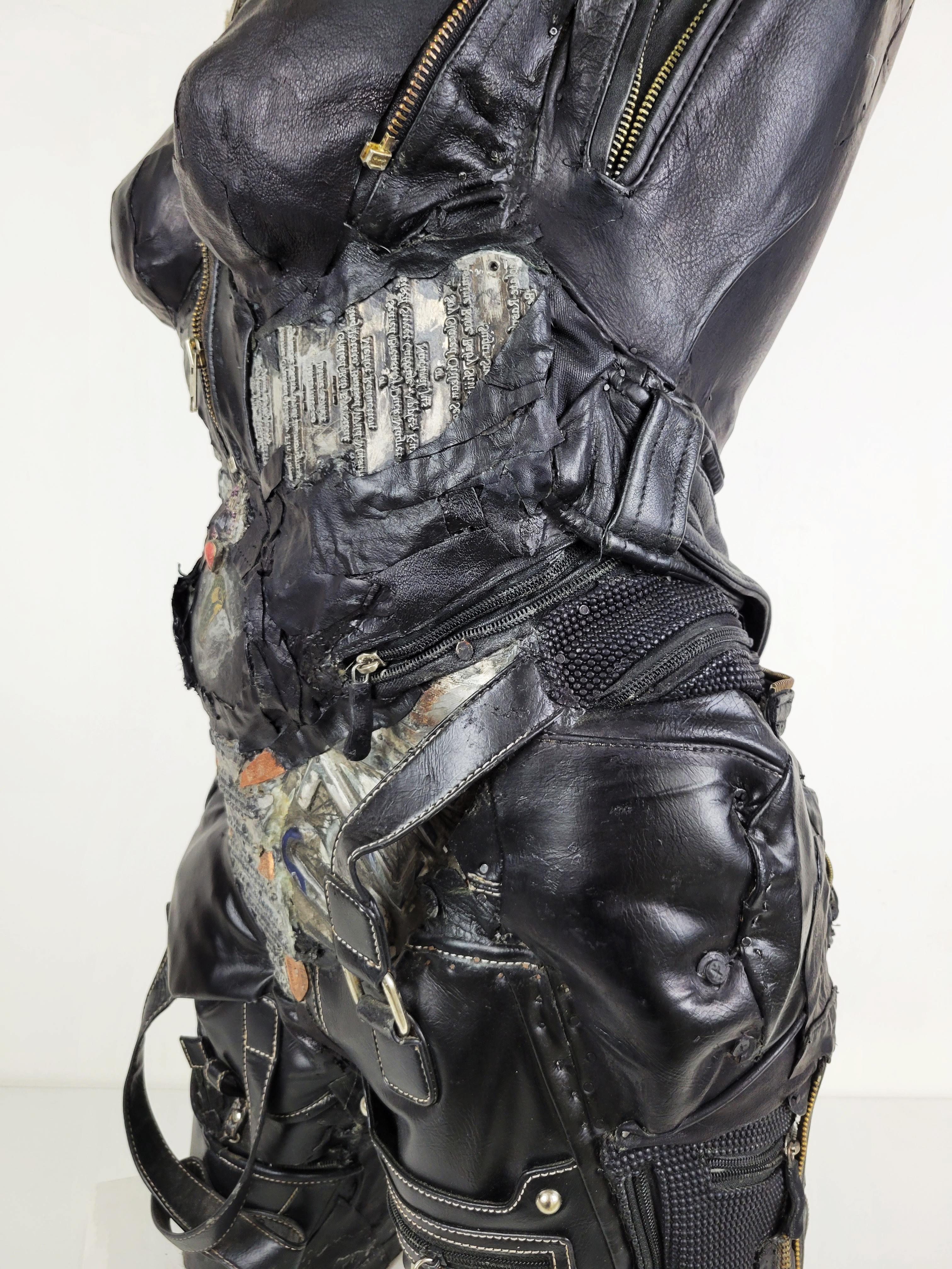 Feminist Contemporary Black/Silver Leather Metal Torso Sculpture- GenderBend 682 For Sale 6
