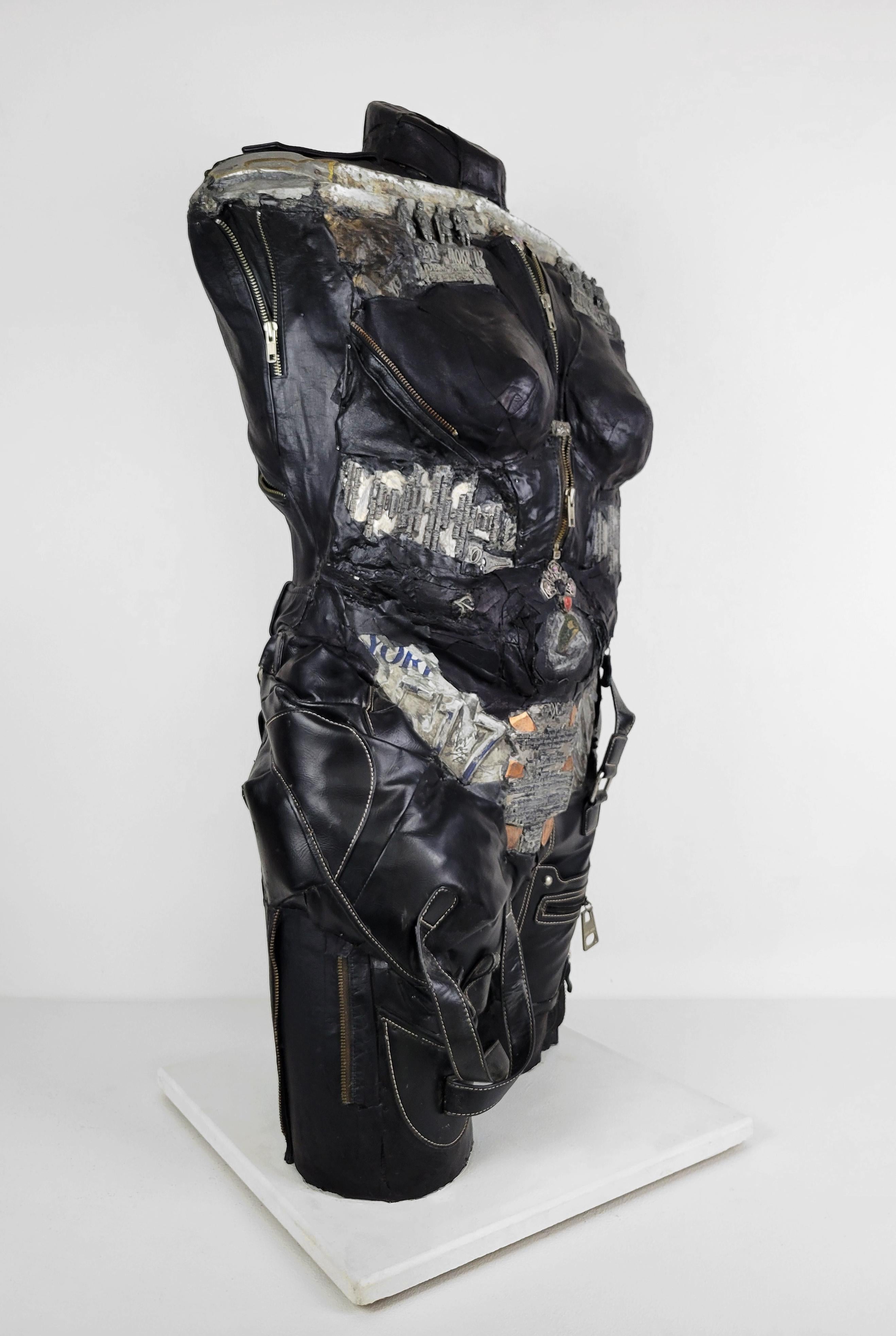 Linda Stein, GenderBend 682 - Feminist Contemporary Black/Silver Leather Metal Torso Sculpture

Starting in 2007, the artist Linda Stein began to explore gender multiplicities and diversities in her sculptural series The Fluidity of Gender.  The