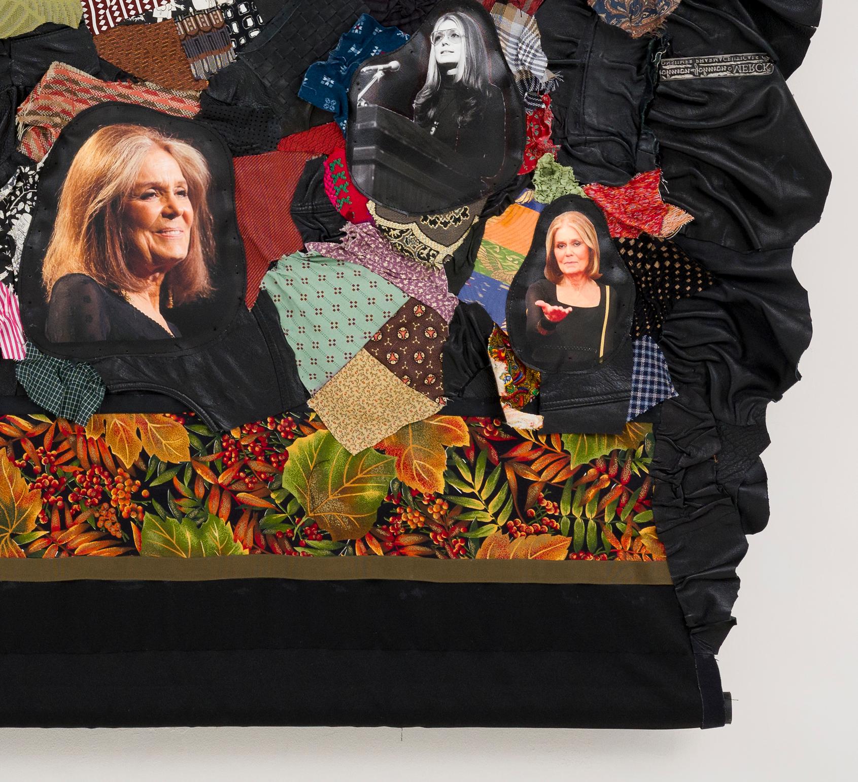 Feministische Contemporary Fabric Leather Sculptural Tapestry - Gloria Steinem 1037 (Braun), Figurative Sculpture, von Linda Stein
