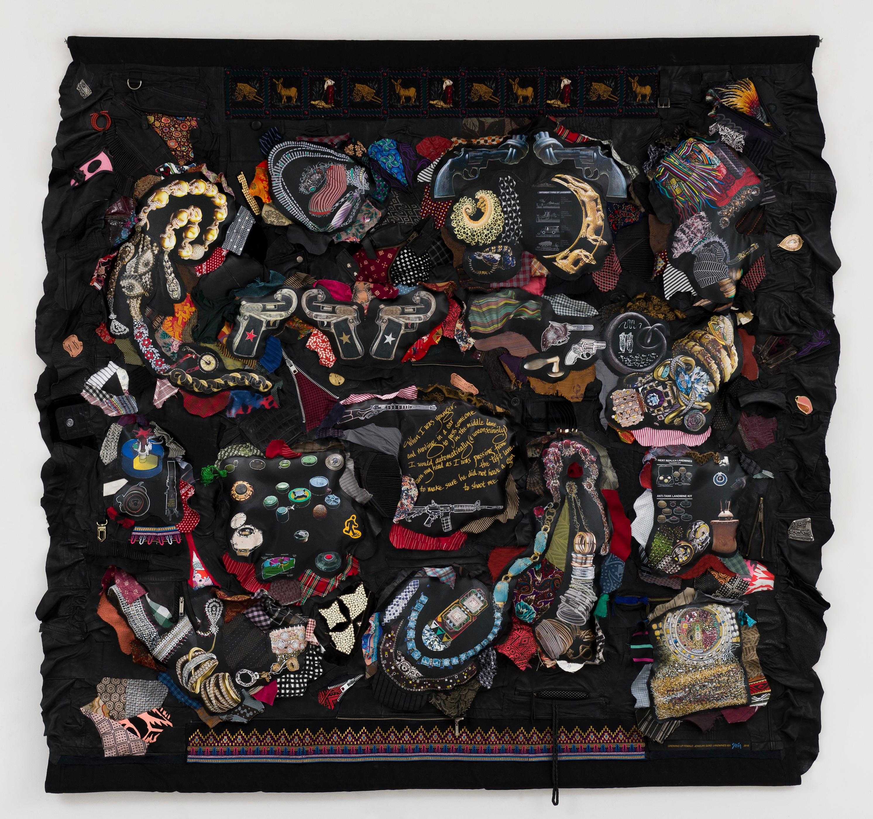 Feministische Contemporary Fabric Leather Sculptural Tapestry - Growing Up Female 931 – Mixed Media Art von Linda Stein