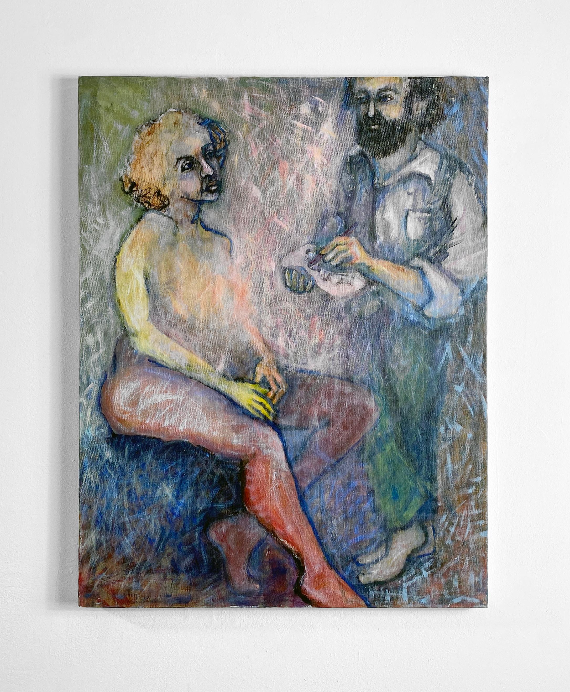 Acrylique sur toile, colorée, figurative, peinture d'un nu et modèle 362.002 - Painting de Linda Stein