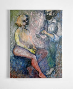 Acryl auf Leinwand, farbenfrohes, figuratives, Aktgemälde des Künstlers und Modell 362,002