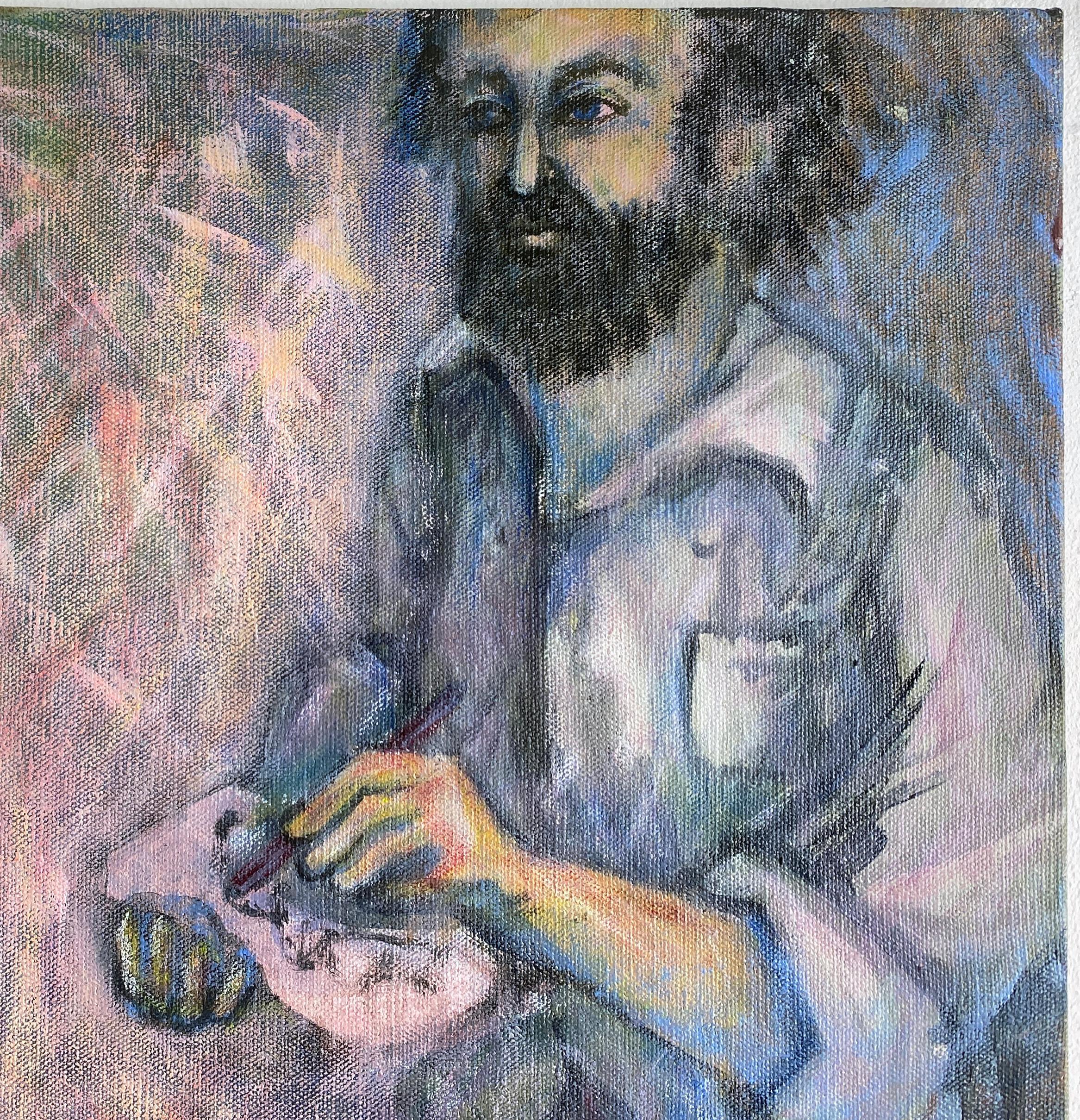 Acrylique sur toile, colorée, figurative, peinture d'un nu et modèle 362.002 - Gris Figurative Painting par Linda Stein