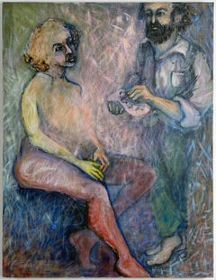 Acrílico sobre lienzo, colorido, figurativo, pintura de desnudo Artista y Modelo 362.002