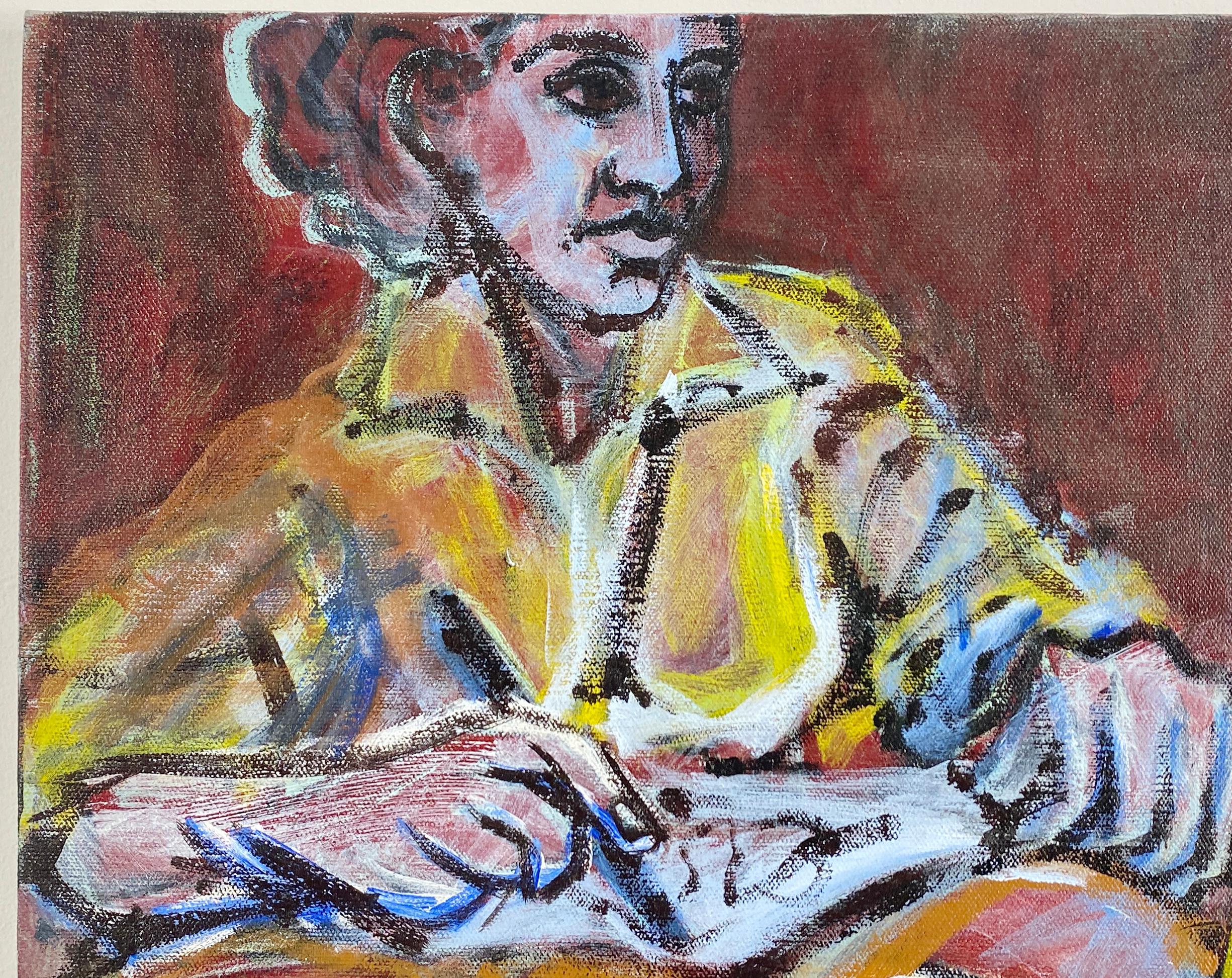 Acrylique sur toile, colorée, figurative, peinture d'un nu et modèle 362.003 - Contemporain Painting par Linda Stein