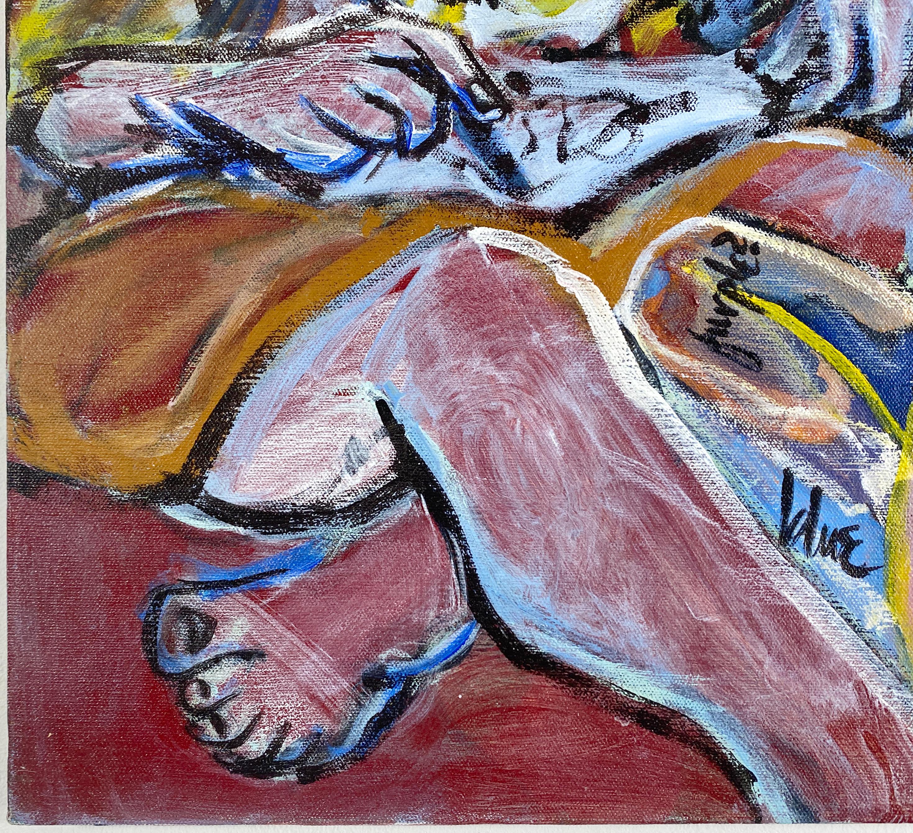 Acrylique sur toile, colorée, figurative, peinture d'un nu et modèle 362.003 en vente 1
