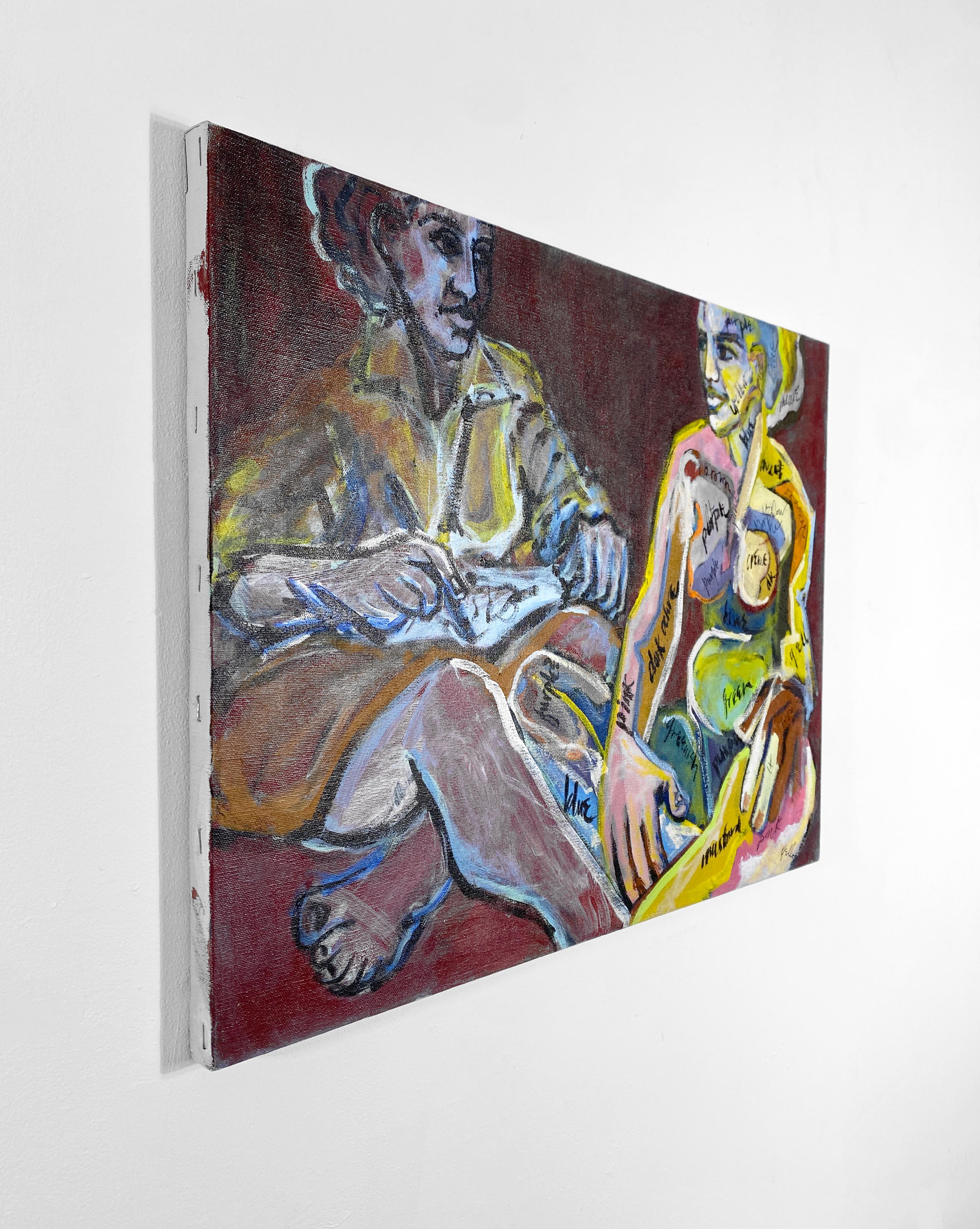 Acrylique sur toile, colorée, figurative, peinture d'un nu et modèle 362.003 en vente 2