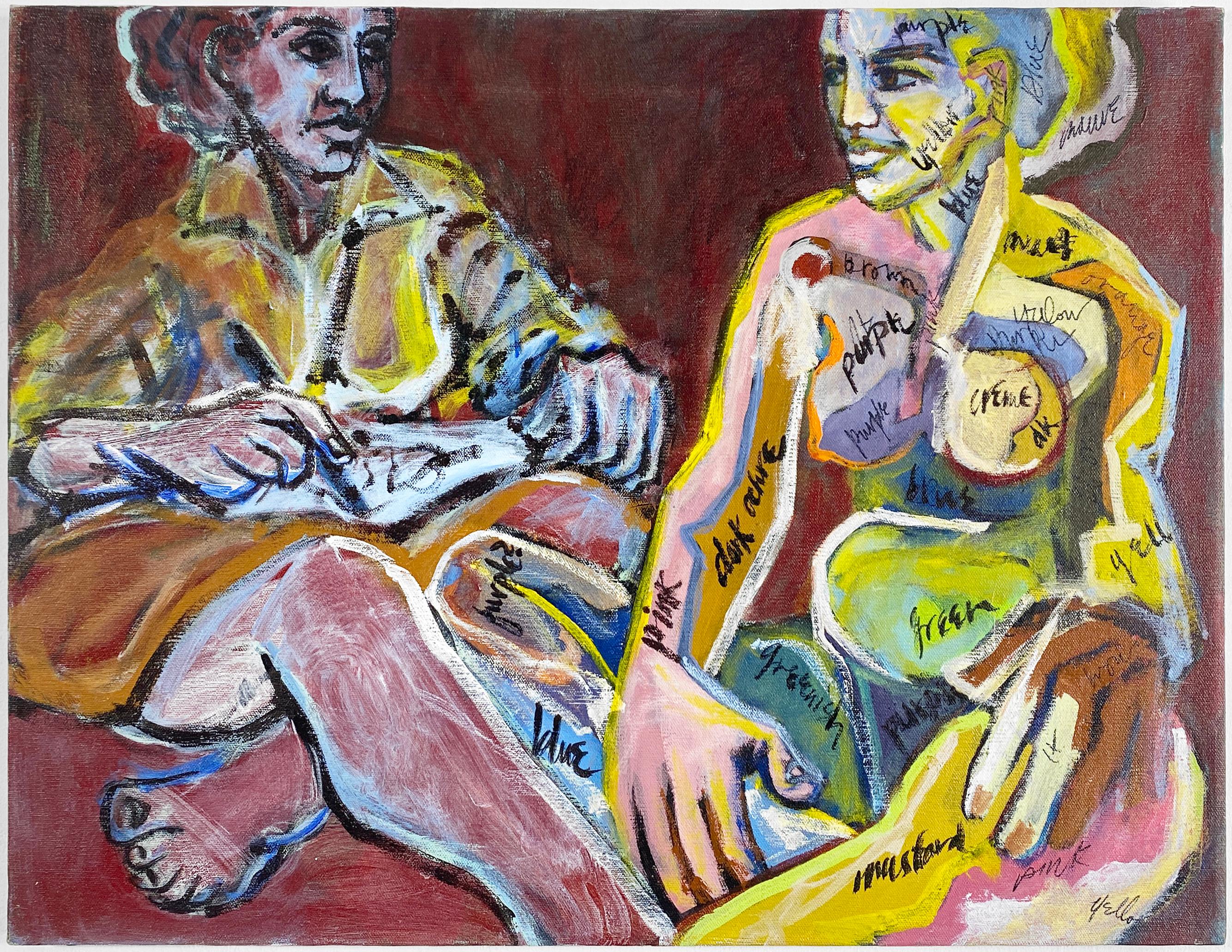 Acrylique sur toile, colorée, figurative, peinture d'un nu et modèle 362.003