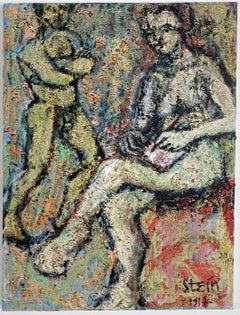 Acrílico sobre lienzo, colorido, figurativo, pintura de desnudo Artista y modelo 362.004