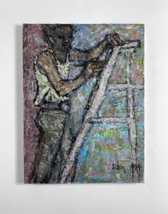 Signed, Acrylic on Canvas, Colorful Figurative Painting Artist and Model 362.005