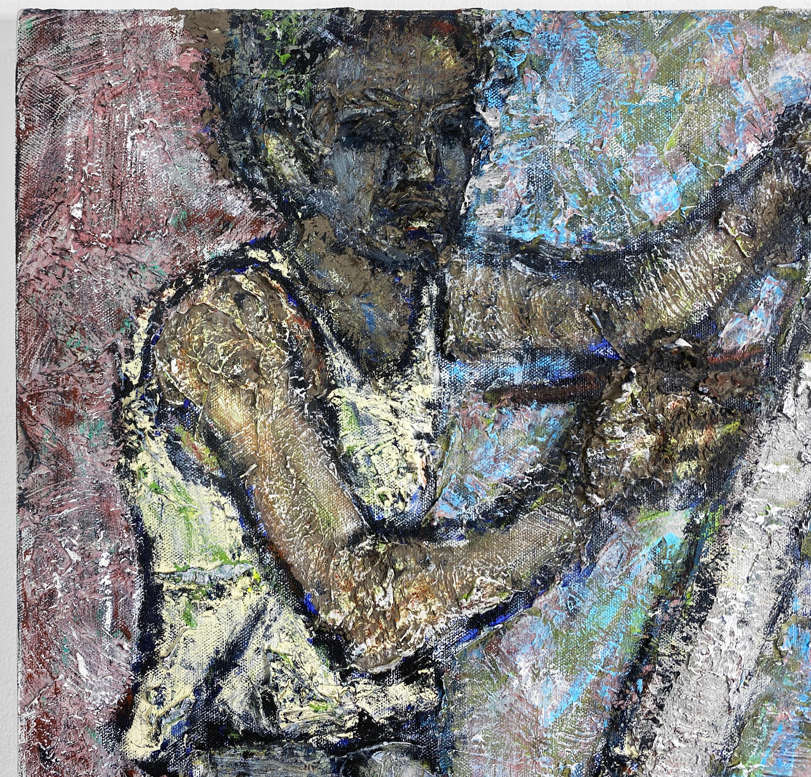 Signiert, Acryl auf Leinwand, farbenfrohes figuratives Gemälde des Künstlers und Modell 362,005 (Zeitgenössisch), Painting, von Linda Stein