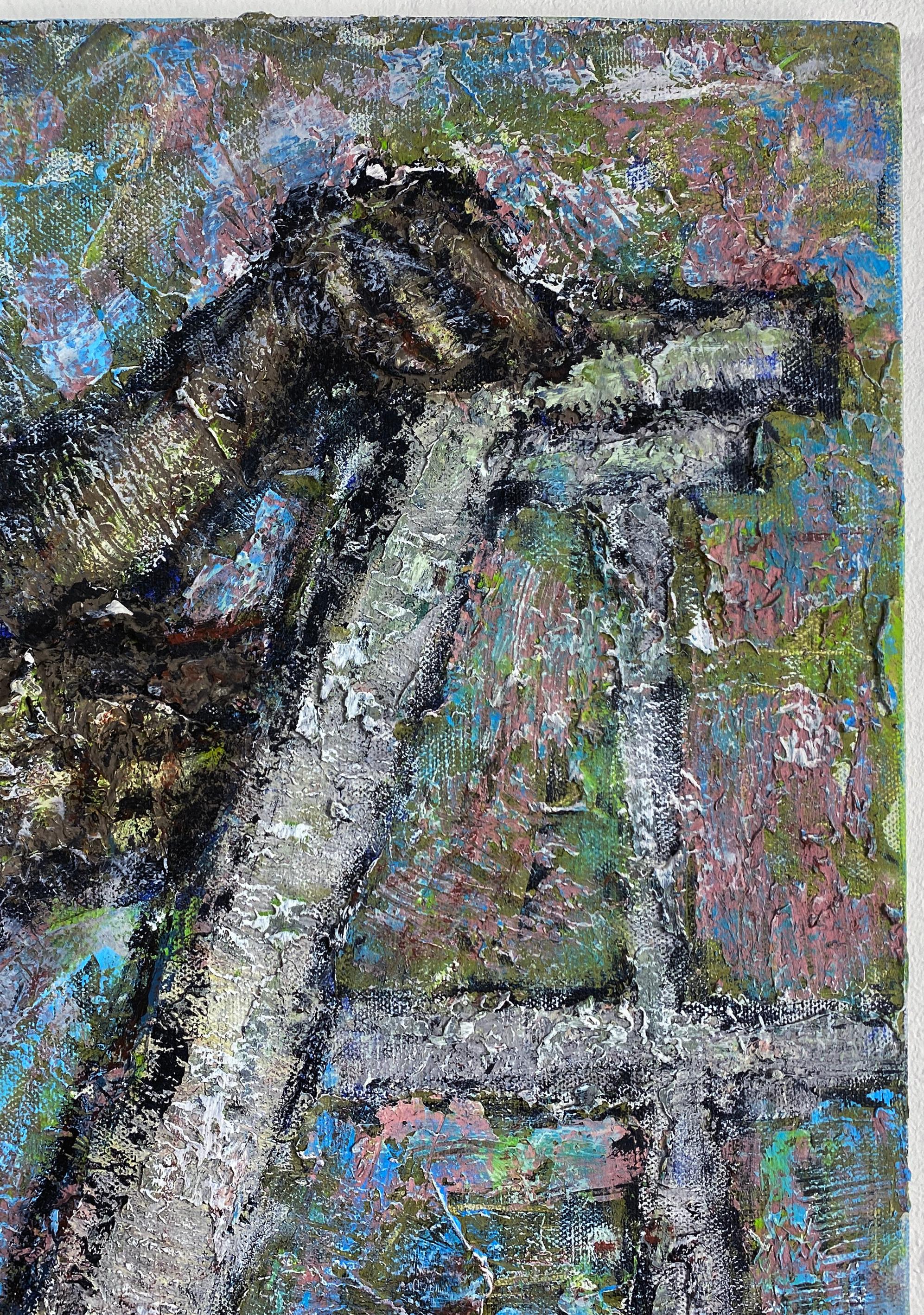 Signiert, Acryl auf Leinwand, farbenfrohes figuratives Gemälde des Künstlers und Modell 362,005 (Grau), Figurative Painting, von Linda Stein