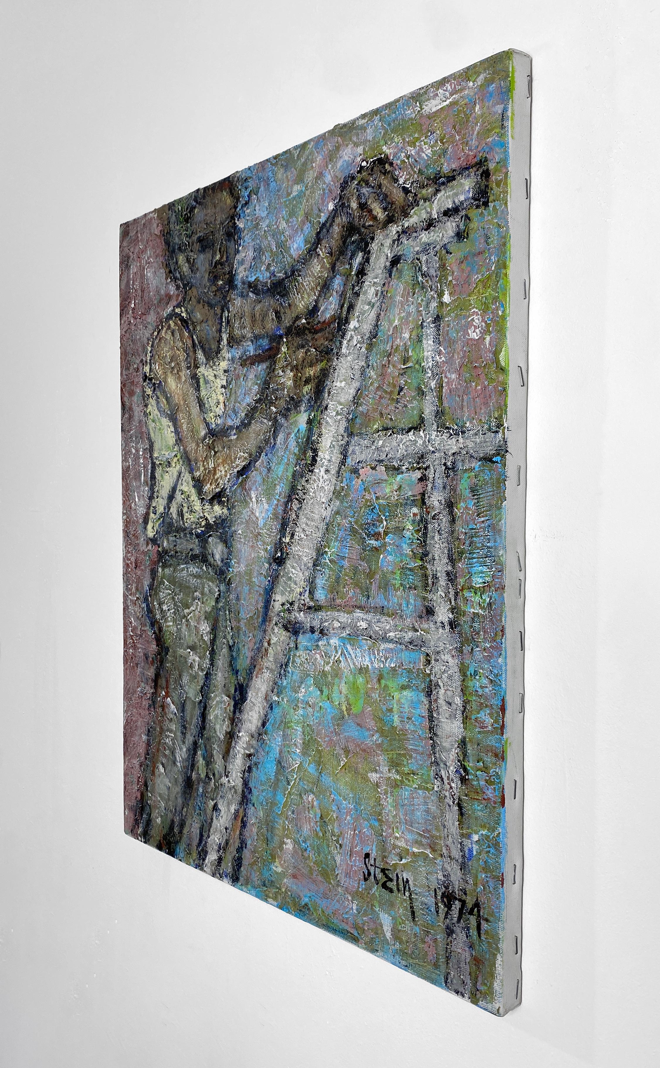Signiert, Acryl auf Leinwand, farbenfrohes figuratives Gemälde des Künstlers und Modell 362,005 im Angebot 3
