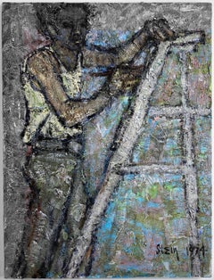 Vintage Signed, Acrylic on Canvas, Colorful Figurative Painting Artist and Model 362.005