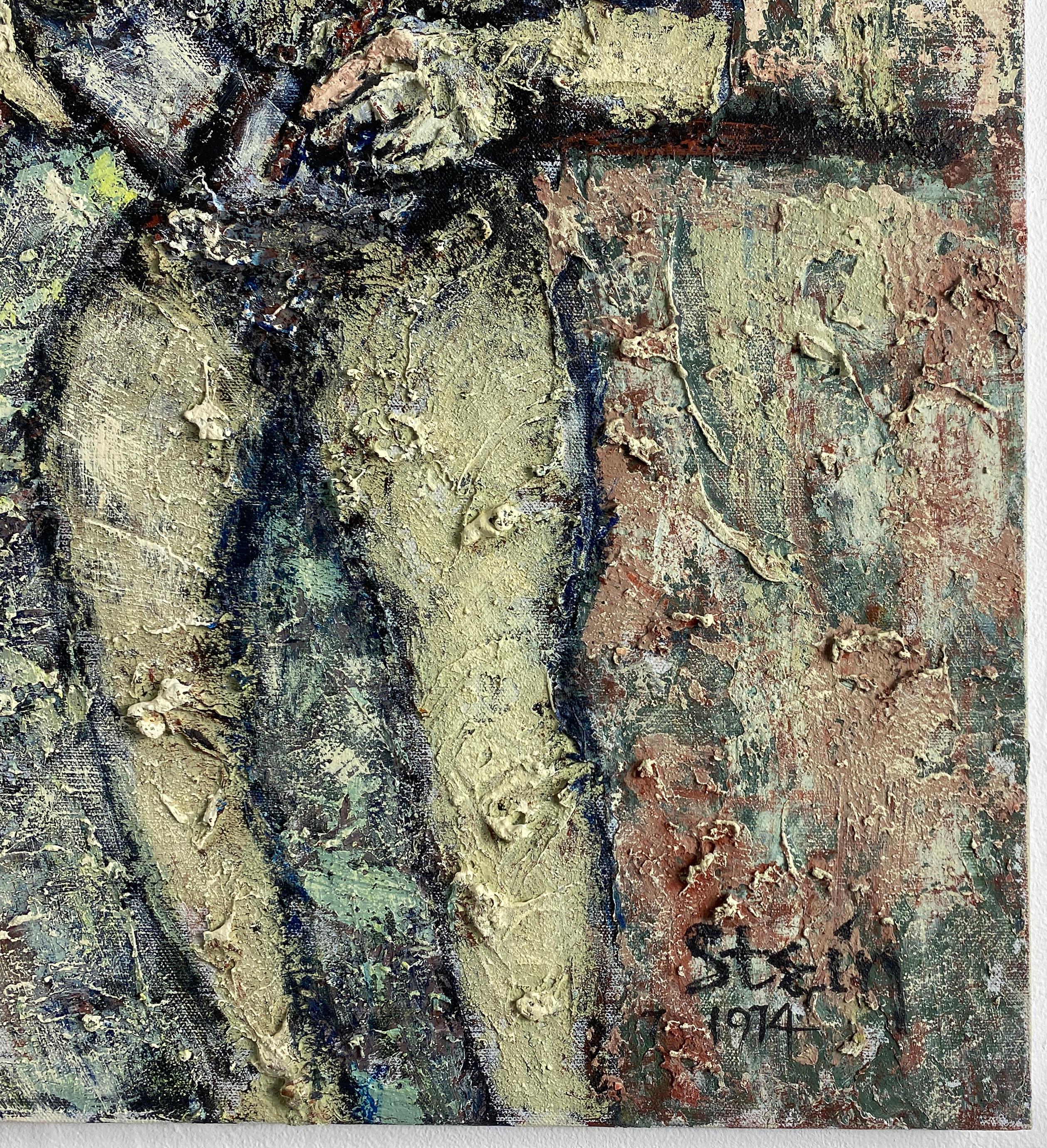Peinture colorée sur toile, signée, artiste et modèle 362.001 - Gris Nude Painting par Linda Stein